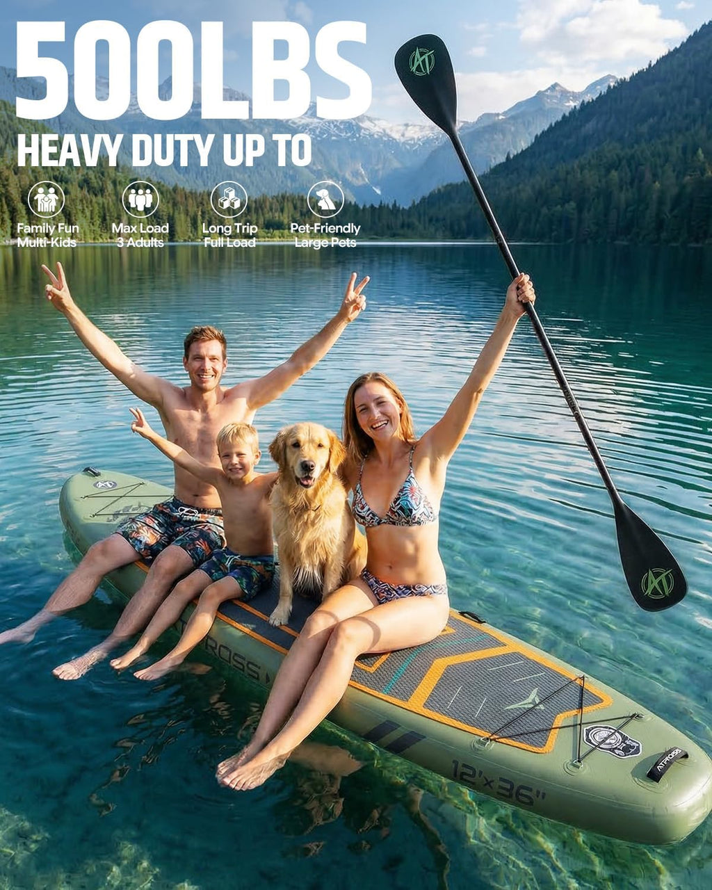 12'x36 Inflatable Paddle Board, 500lbs Extra Wide Stand Up Paddleboard for Adults with Premium SUP Accessories Kit & Backpack, Blow Up Kayak Non-Slip Stable Deck Boat for Yoga Fishing Surf