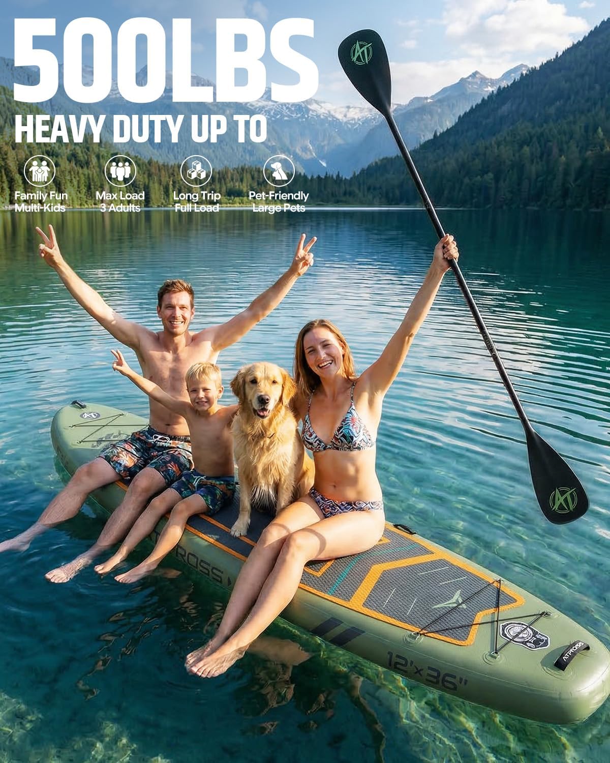 12'x36 Inflatable Paddle Board, 500lbs Extra Wide Stand Up Paddleboard for Adults with Premium SUP Accessories Kit & Backpack, Blow Up Kayak Non-Slip Stable Deck Boat for Yoga Fishing Surf