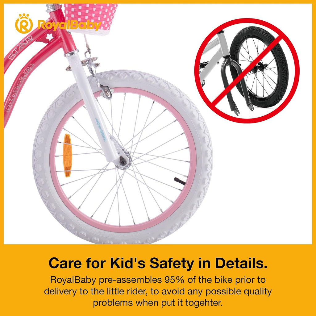 RoyalBaby Girls Bike with Training Wheels and Kickstand, Stargirl Kids Bicycle 16 Inch Toddlers to Big Kids 4-7 Years, Star Pink