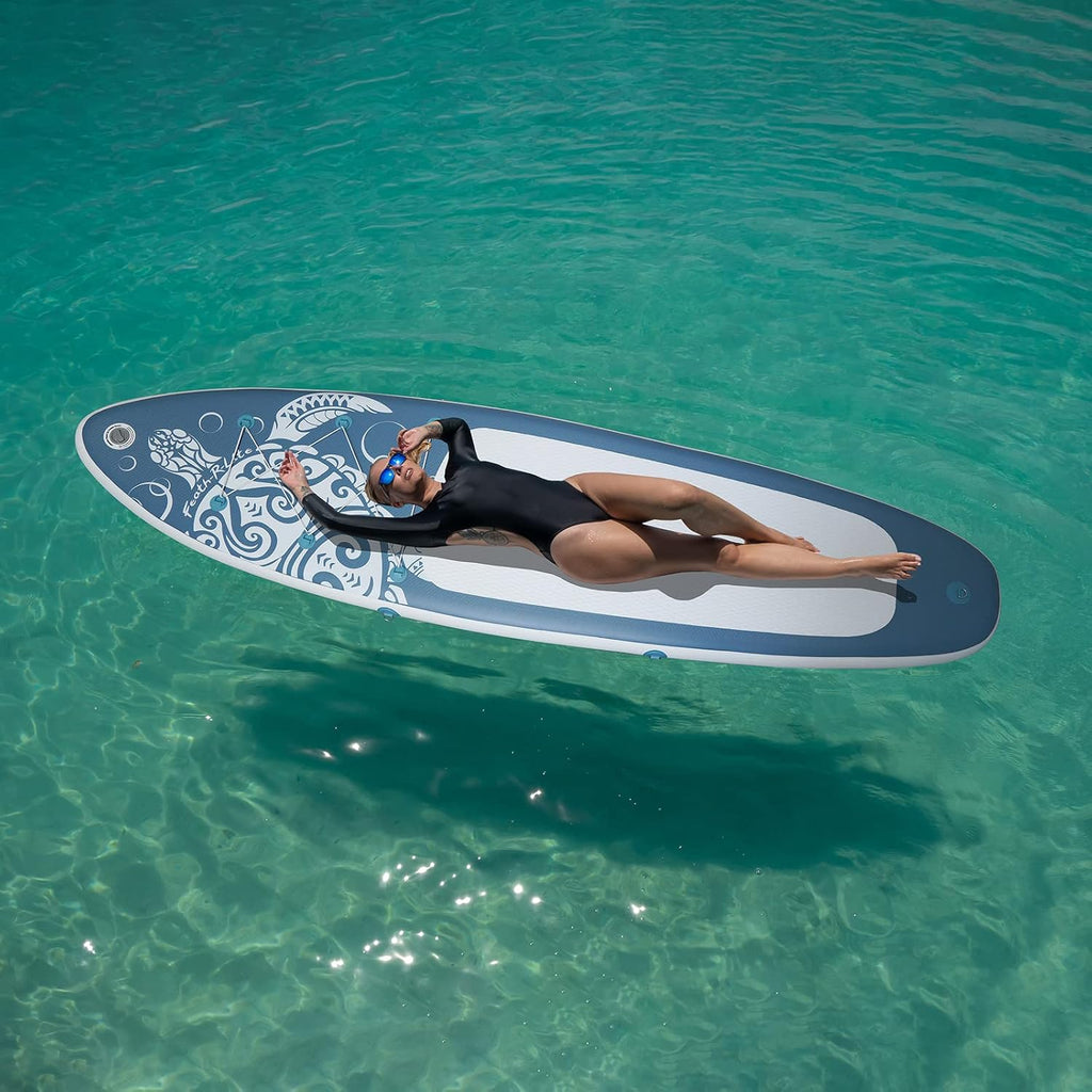 FEATH-R-LITE Inflatable Paddle Board Stand Up Paddleboards for Adults SUP with Premium Accessories Pump, Adjustable Paddle, Leash, Three Fins, Backpack