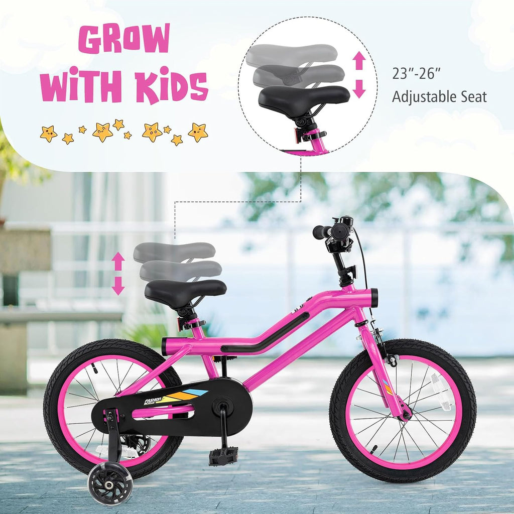 BABY JOY Lighted Kids Bike, 16 18 Inch Children Bicycle with 7-Mode LED Lighted Frame, Headlight, Flash Training Wheels, Dual-Brake, 95% Pre-Assembled, Girls Boys Bike for 4-8 Years