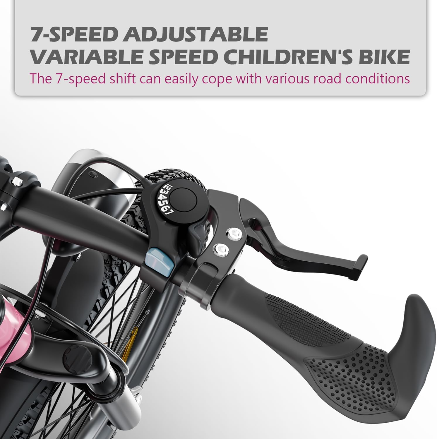 20 Inch Mountain Bike Bicycle for Kids Ages 7-12 with Dual Disc Brakes, 7 Speeds, Shock Absorber, LED Lights,for Boys & Girls