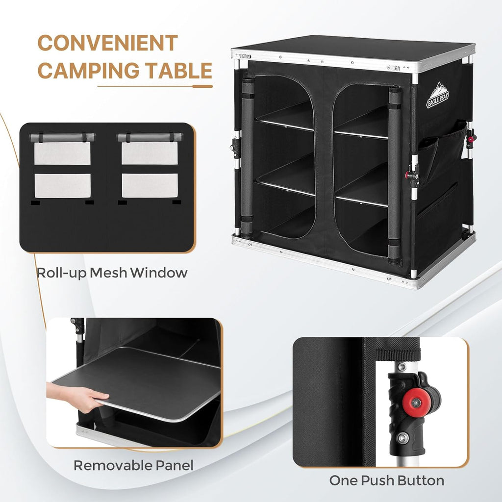 EAGLE PEAK Double Folding Camping Table with Storage Organizer and Side Pockets, Portable Outdoor Portable Camping Table for BBQ, Picnic and Tailgating, Carry Bag Included, Black