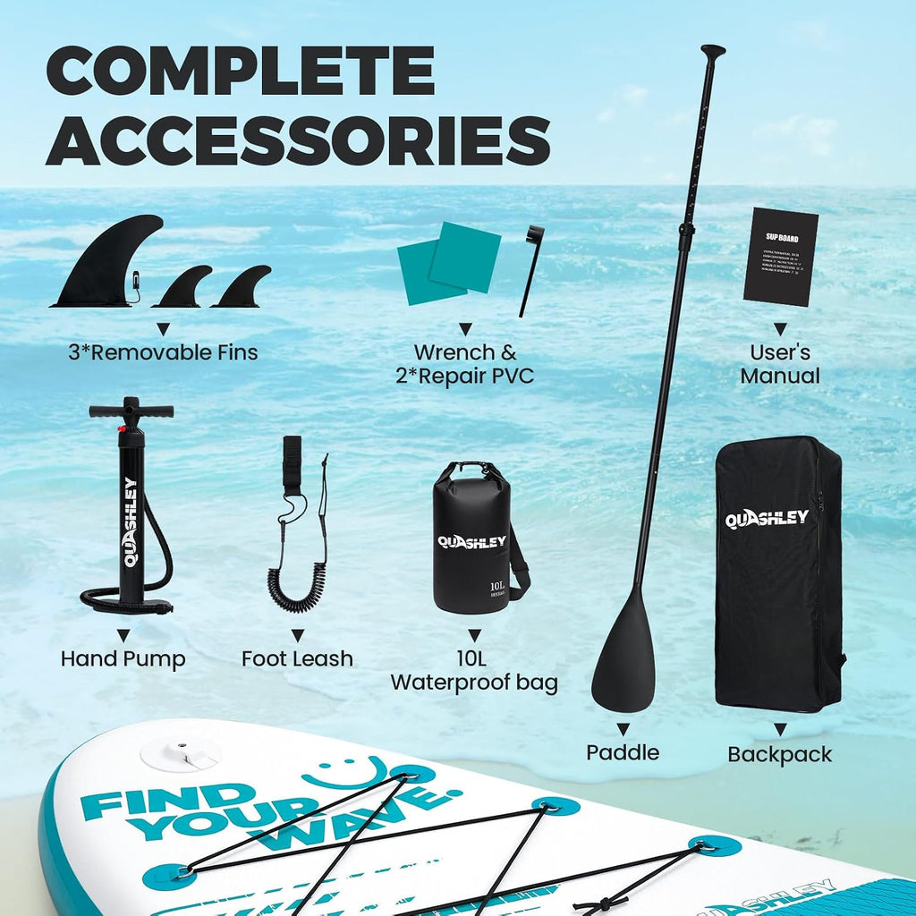 Quashley Inflatable Stand Up Paddle Board,Inflatable Paddleboards 32/34 Inch Wide,All Around SUP for Beginners with Lightweight Paddle,Hand Pump,Backpack,Leash,Durable & Portable iSUP Board