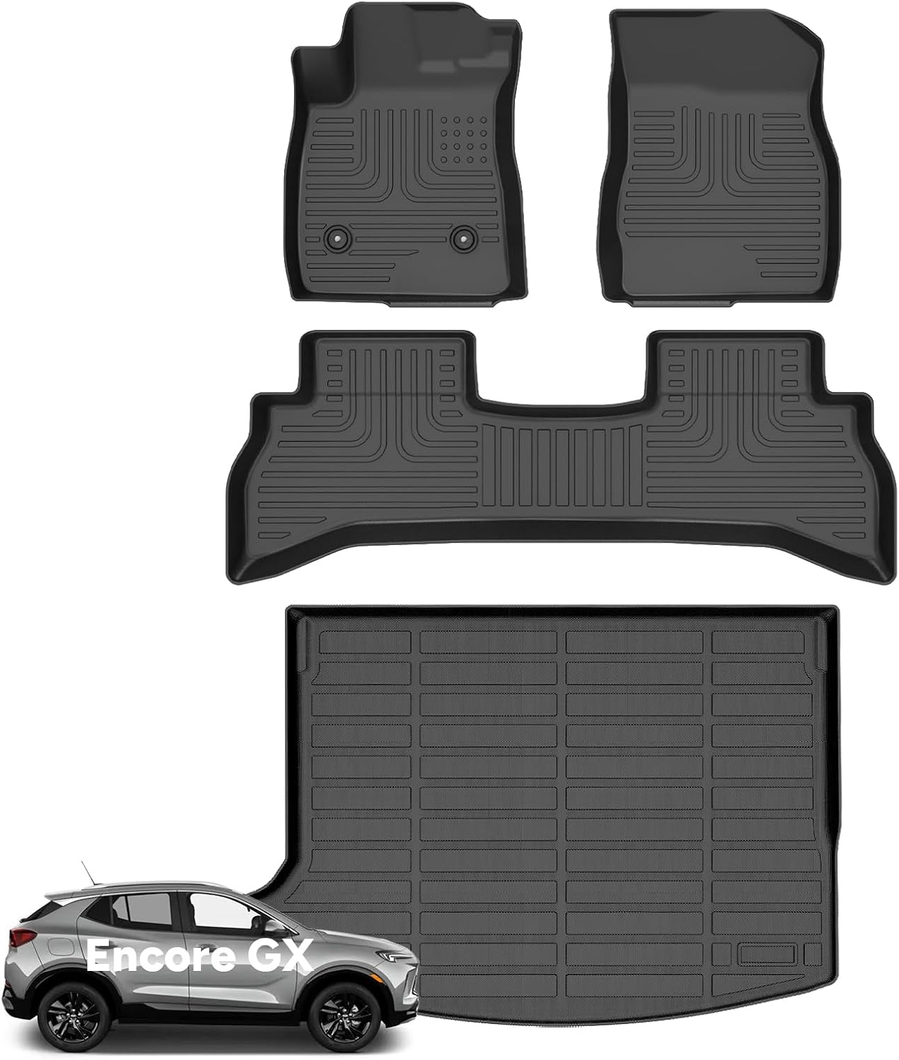 Wayhigh® Floor Mats & Cargo Liner for 2020-2026 Buick Encore GX FWD (Only Fit Cargo in Upper Deck Position), All Weather TPE Waterproof Heavy Duty, Floor Mats Custom Fit for Encore GX Accessories