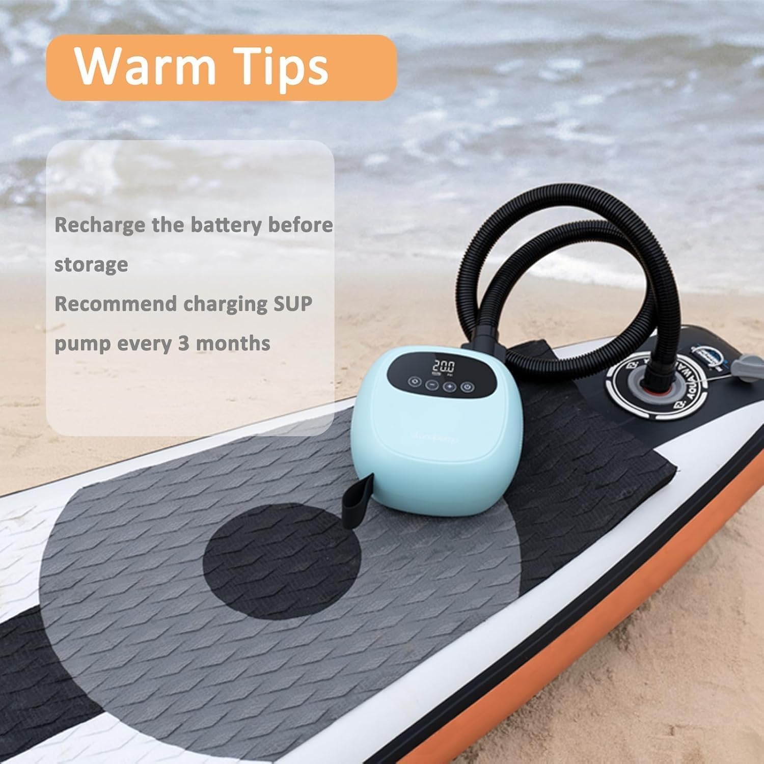 dwndpump Electric Paddle Board Pump, Rechargeable 20PSI SUP Pump, Dual-Stage Inflation and Deflation Sup Air Pump, Portable Electric Pump for Kayaks, Wind Wings, SUPs