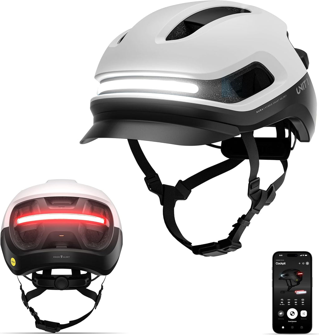 AURA Smart E-Bike Helmet with MIPS Safety, NTA-8776 Certified for 28mph, Integrated 500 Lumen LED Lights, Crash Detection, Turn Signals and Automatic Brake Light