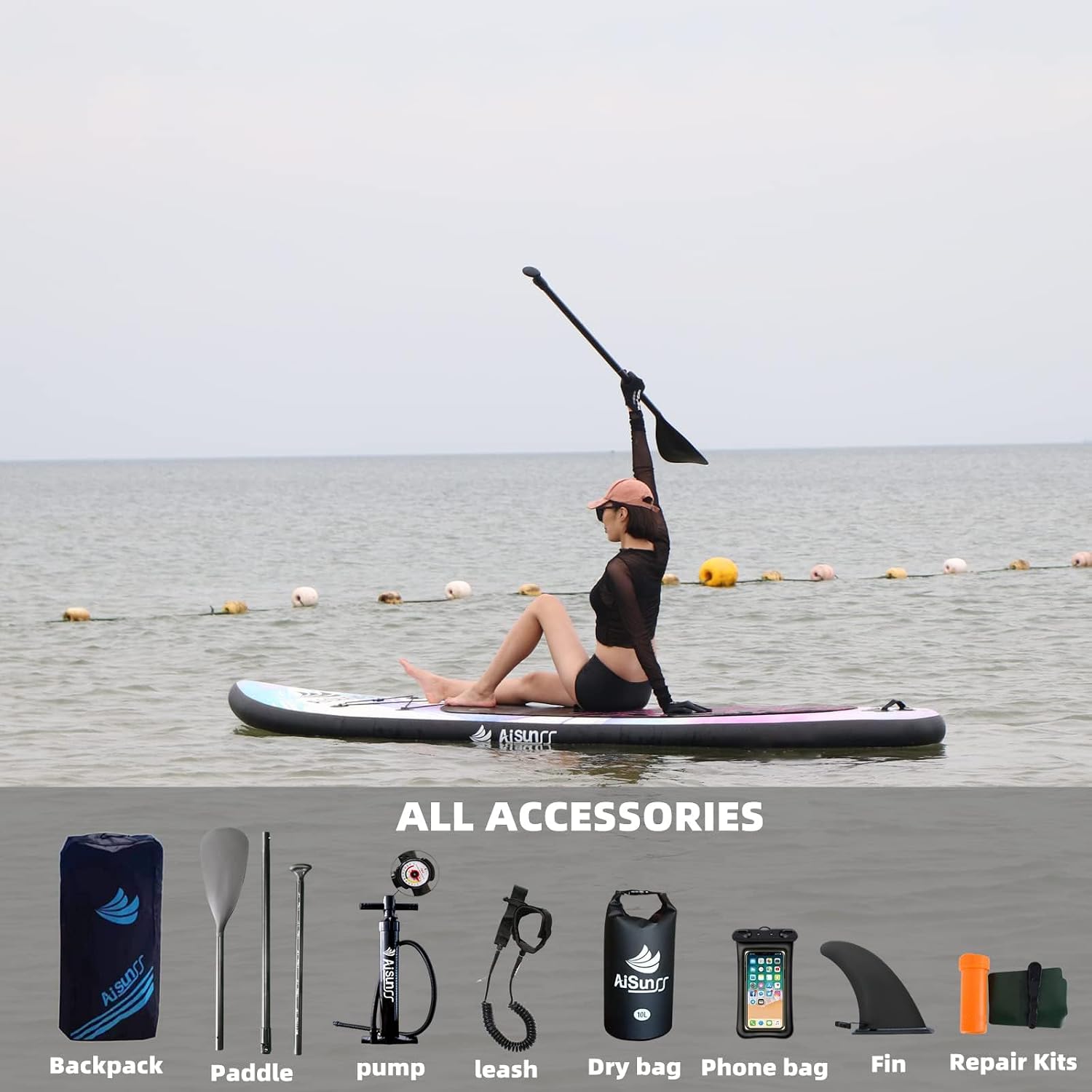 Inflatable Paddle Board for Adult, Paddle Board for All Skill Levels, Wide SUP Board with Primium Accessories Include SUP Carry Bag, Hand Pump, 10L Waterproof Bag