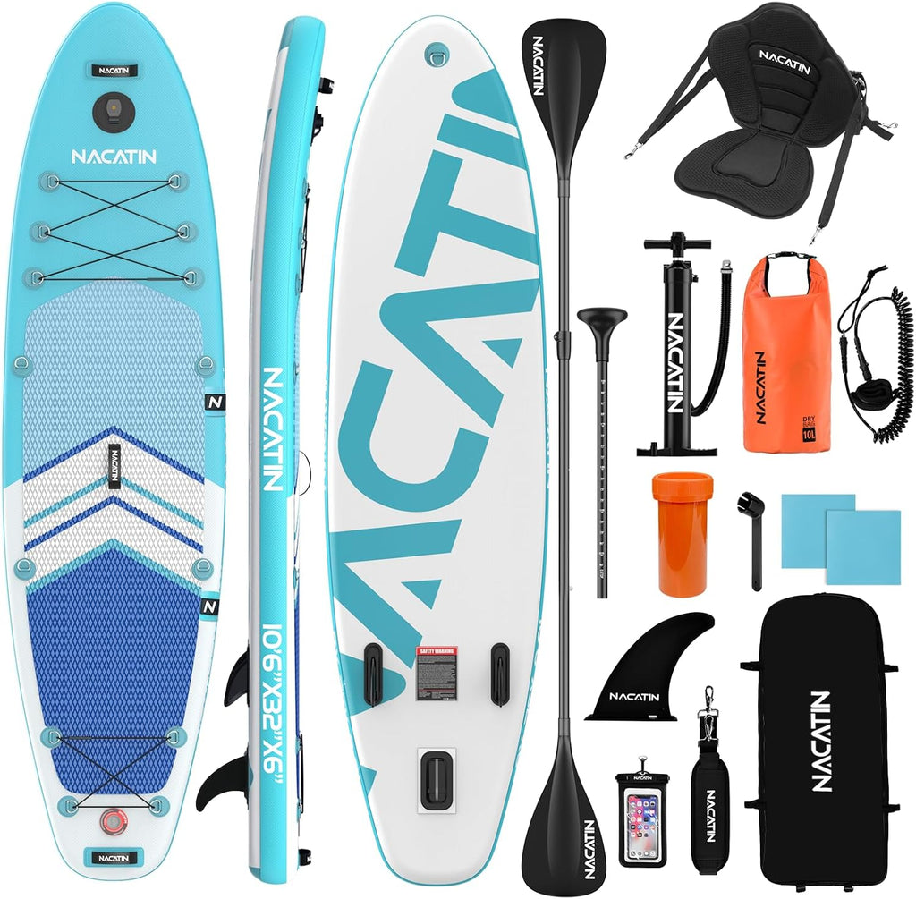 NACATIN Inflatable Stand Up Paddle Board,10'6'Upgrade Version Blow Up Paddle Boards for Adults with Premium SUP Accessories& Backpack,Adjustable Paddle,Camera Mount,Hand Pump, for Lake, River, Yoga