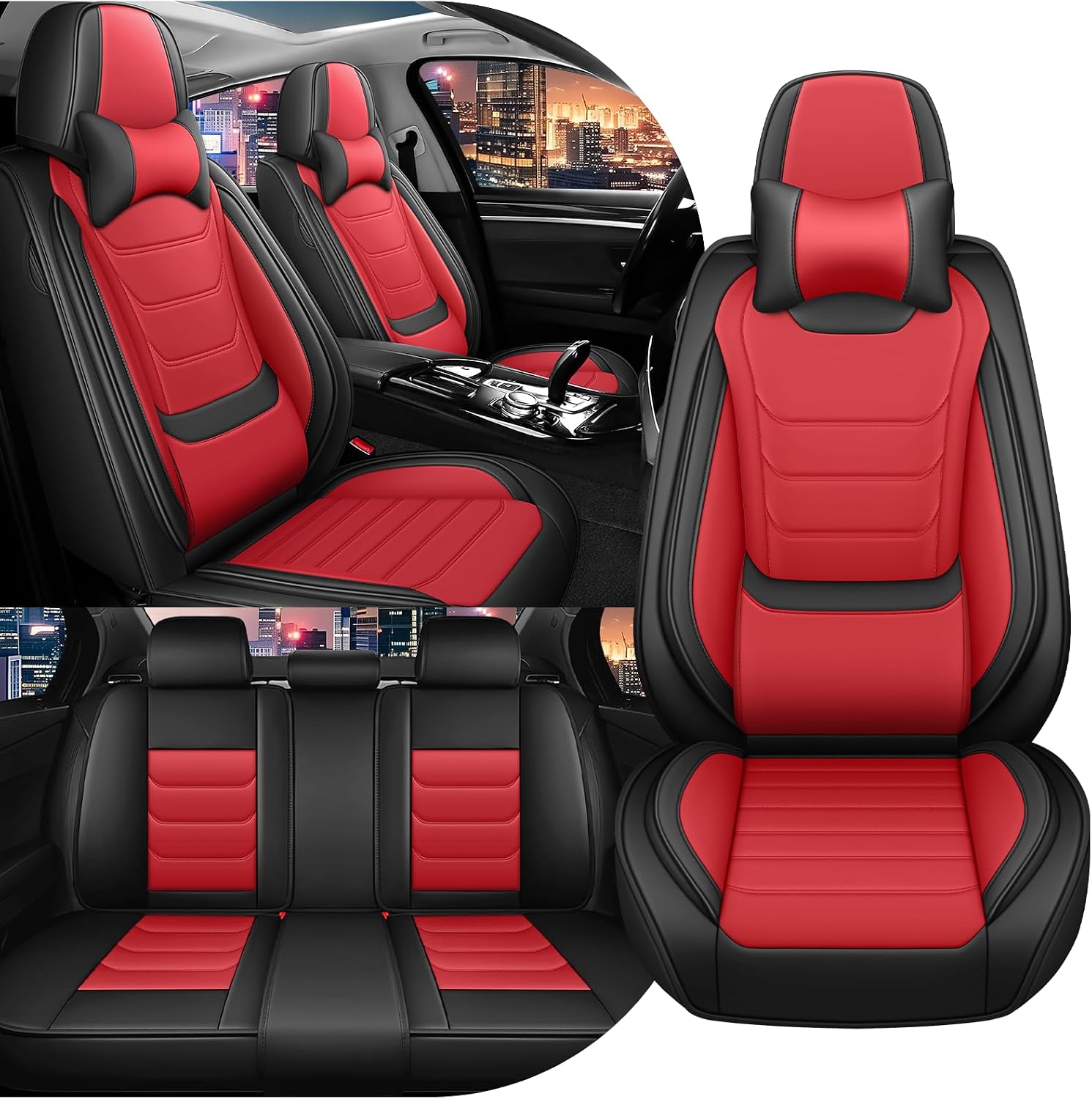 Car Seat Cover Full Set for Toyota Grand Highlander Seat Covers 2024-2025, Nappa Leather Waterproof Seat Covers For Cars, Airbag Compatible, Universal Automotive Seat Covers(Luxury Full Set/Black Red)