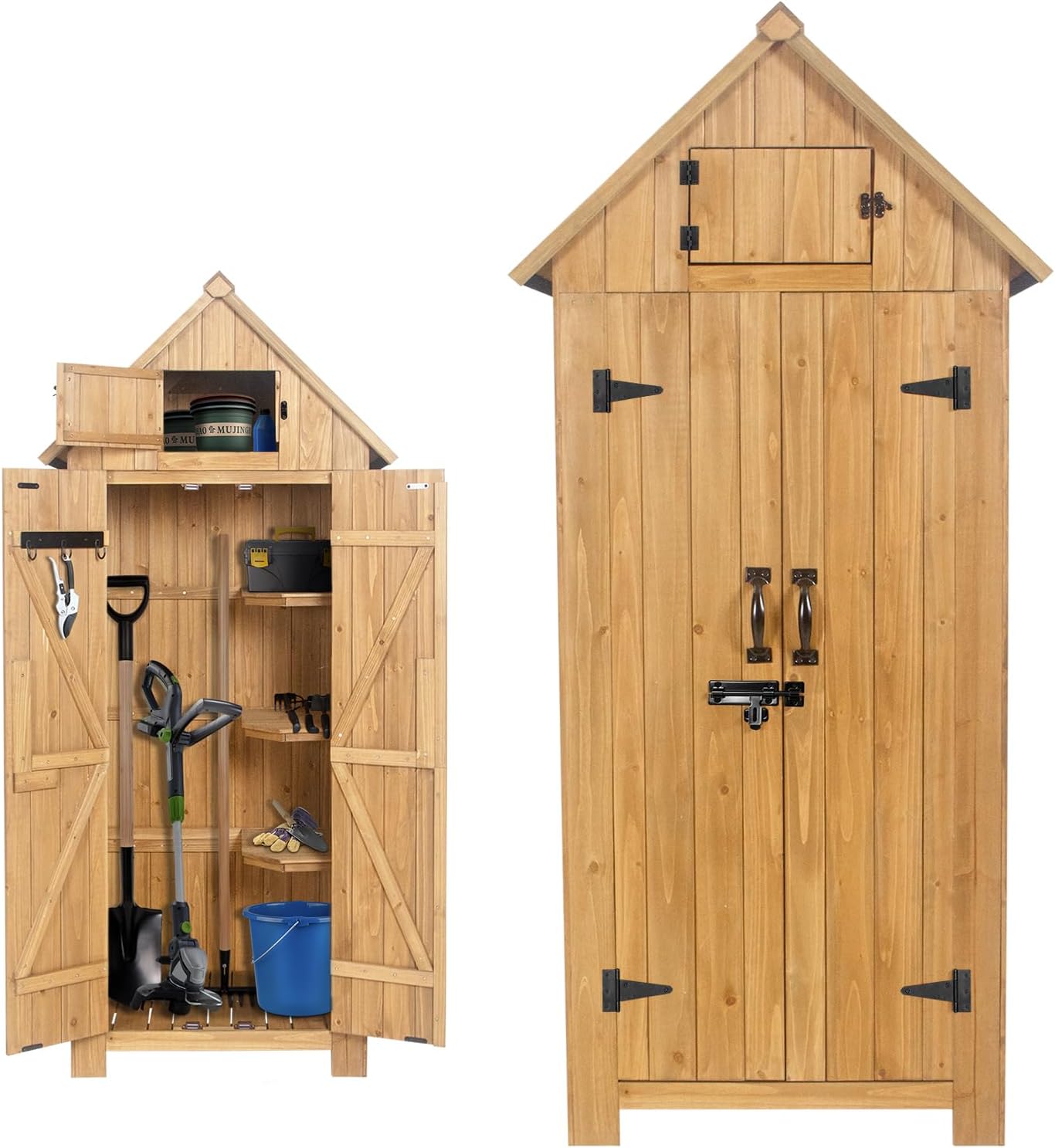 Wooden Outdoor Storage Shed with Double Doors,70' Tall Waterproof Storage Shed with Lock,Sheds & Outdoor Storage with Windproof Tipping for Deck,Backyard Garden and Yard