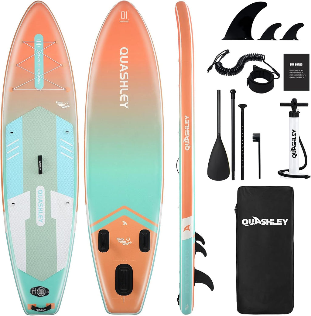 Quashley Inflatable Stand Up Paddle Board,Inflatable Paddleboards 32/34 Inch Wide,All Around SUP for Beginners with Lightweight Paddle,Hand Pump,Backpack,Leash,Durable & Portable iSUP Board