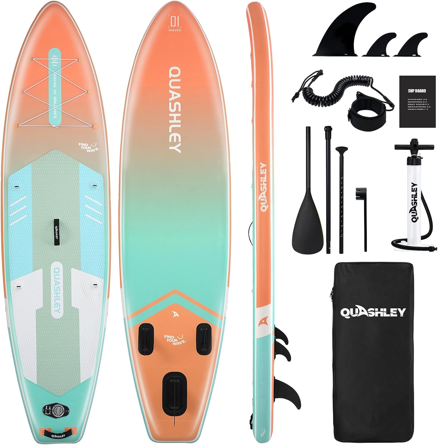 Quashley Inflatable Stand Up Paddle Board,Inflatable Paddleboards 32/34 Inch Wide,All Around SUP for Beginners with Lightweight Paddle,Hand Pump,Backpack,Leash,Durable & Portable iSUP Board