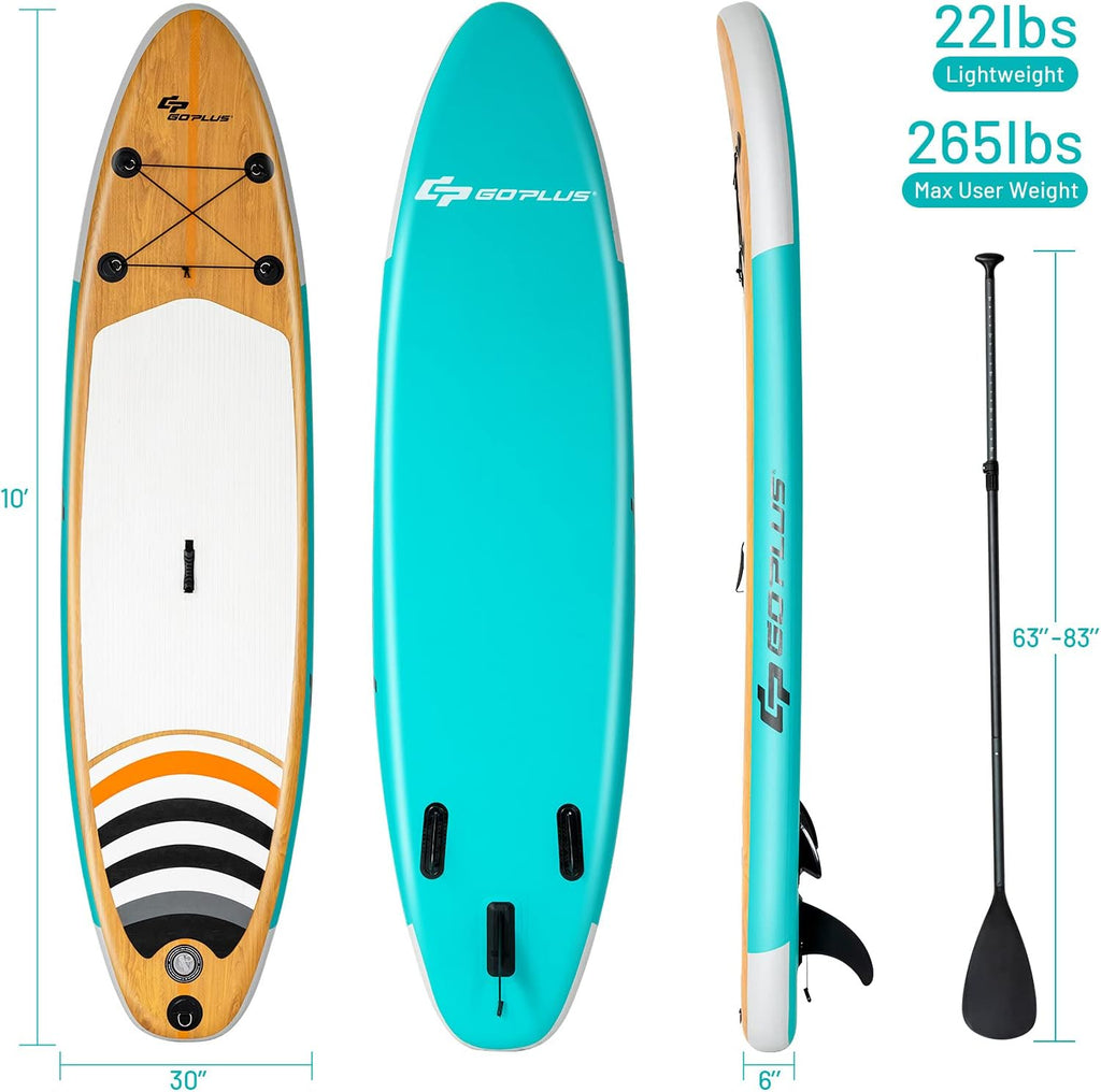 Goplus Inflatable Stand up Paddle Board, 10'/10.5'/11' SUP 6' Thick with Premium Accessories, Adjustable Aluminum Paddle, Leash, Carry Bag, Hand Pump, Removable Fin, ISUP for Adults