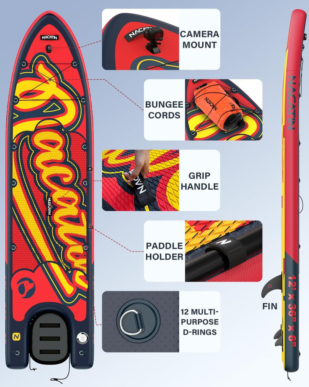 NACATIN Inflatable Stand Up Paddle Board - Premium SUP Board with Dog Ramp Kit, Complete SUP Set Paddle Boards for Adults with Single/Double Paddle, Kayak Seat, Suitable for Paddle Boarding with Dog