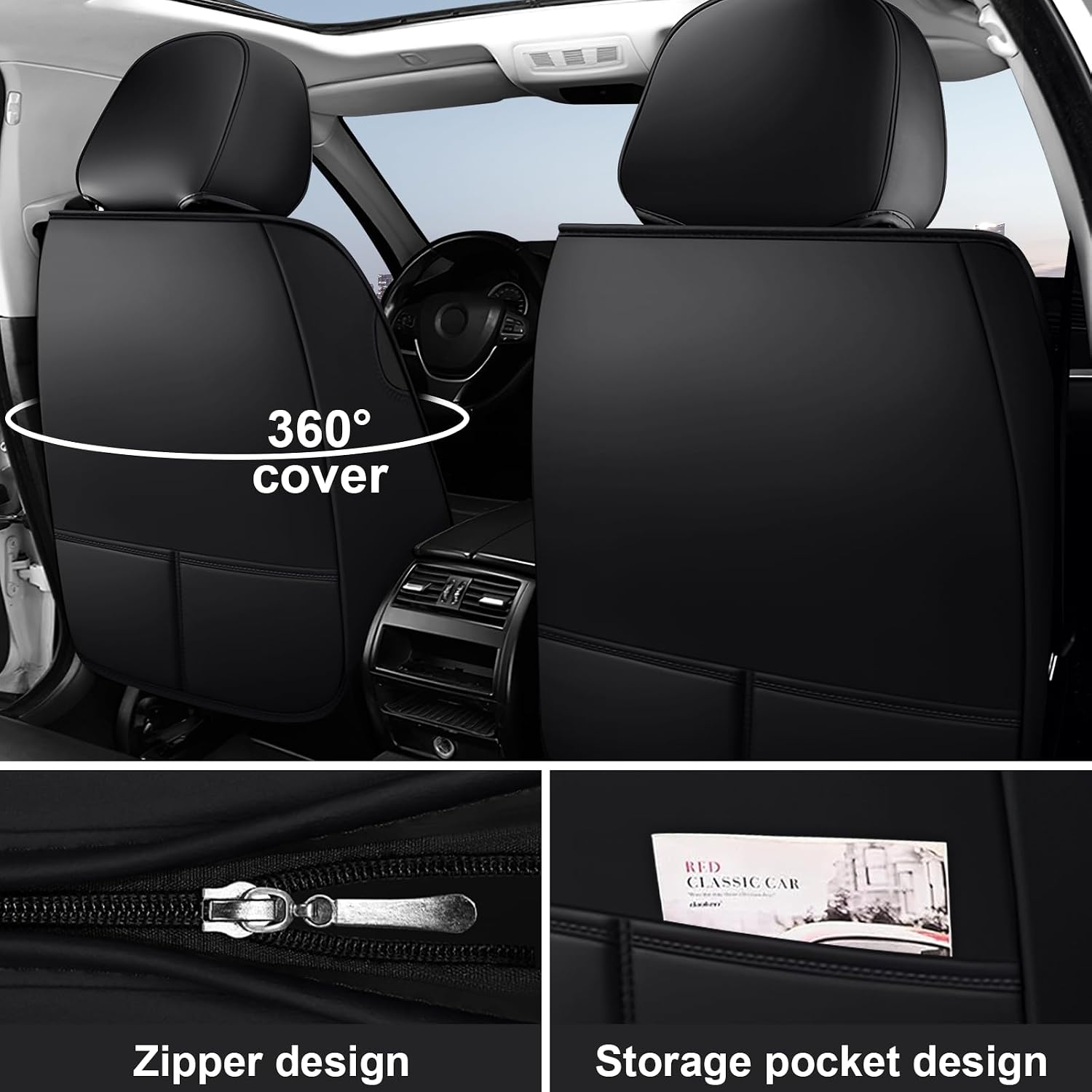 DHAEY Car Seat Covers for Kia NIRO 2017-2025, Family Seat Covers, Nappa Leather, Wear-Resistant, Anti-Slip, Waterproof, 2PCS Front, Black Blue