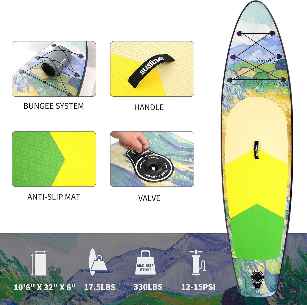 Inflatable Stand Up Paddle Board, 11ft 10'6' Paddle Board for Adults & Youth, Durable SUP Accessories with Non-Slip Deck, Dual Hand Pump,10L Dry Bag,108L Backpack