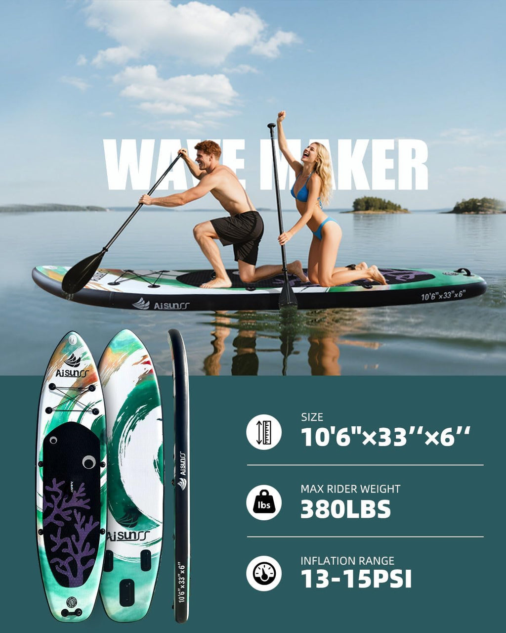 Inflatable Paddle Board for Adult, Paddle Board for All Skill Levels, Wide SUP Board with Primium Accessories Include SUP Carry Bag, Hand Pump, 10L Waterproof Bag