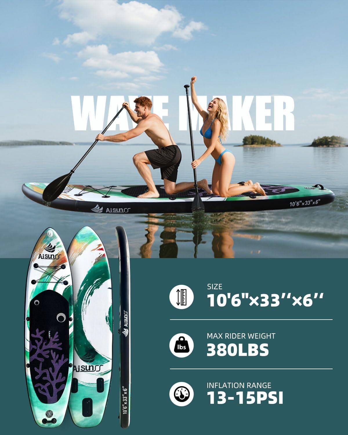 Inflatable Paddle Board for Adult, Paddle Board for All Skill Levels, Wide SUP Board with Primium Accessories Include SUP Carry Bag, Hand Pump, 10L Waterproof Bag