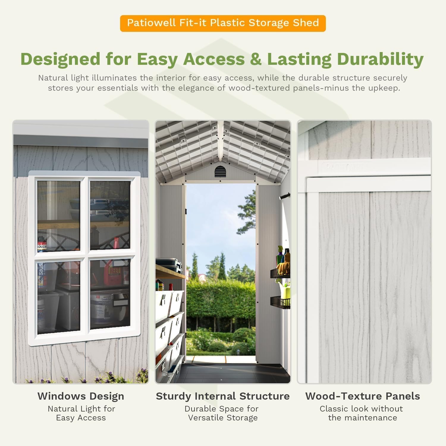 Patiowell 4 x 6 FT Resin Storage Shed with Floor, Outdoor Plastic Garden Shed with Lockable Door & Window, Easy Assembly Tool Shed for Backyard, Light Gray
