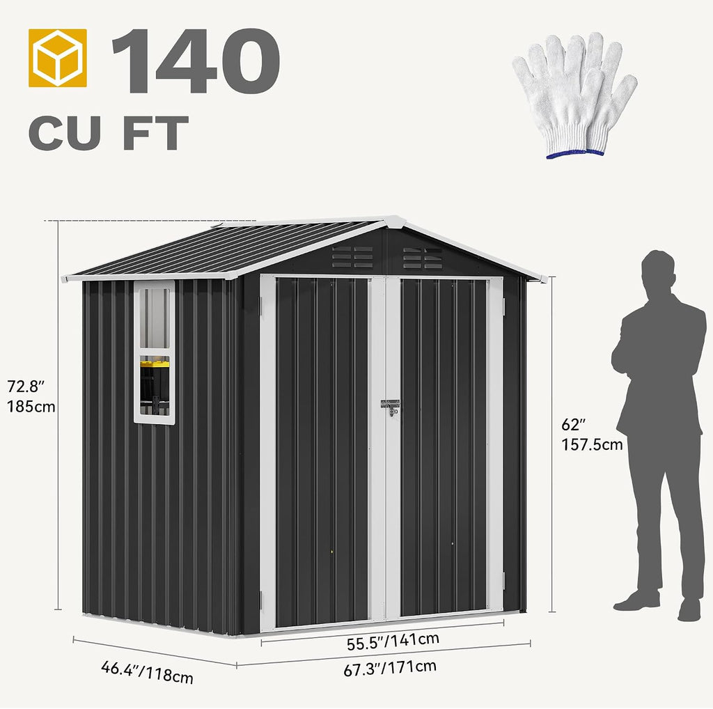 DWVO 6x4ft Metal Tool Shed with Window, Outdoor Storage Shed for Backyard, Lawn, and Patio, Heavy-Duty Storage Unit with Four Vents & Lockable Door for Storing Tools, Equipment & Trash Bins, Dark Gray