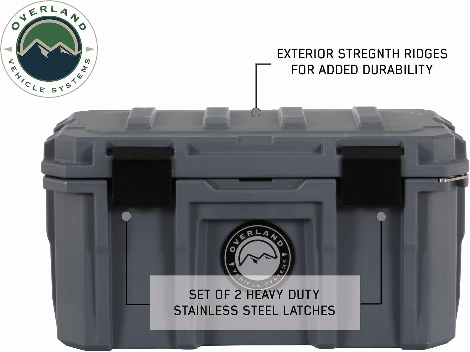 Overland Vehicle Systems 40100001 Dark Gray 53 QT Dry Box Storage with Drain, and Bottle Opener | Waterproof Seal | Heavy-Duty Latches and Nylon Handles | Keeps Gear Safe, Dry and Organized