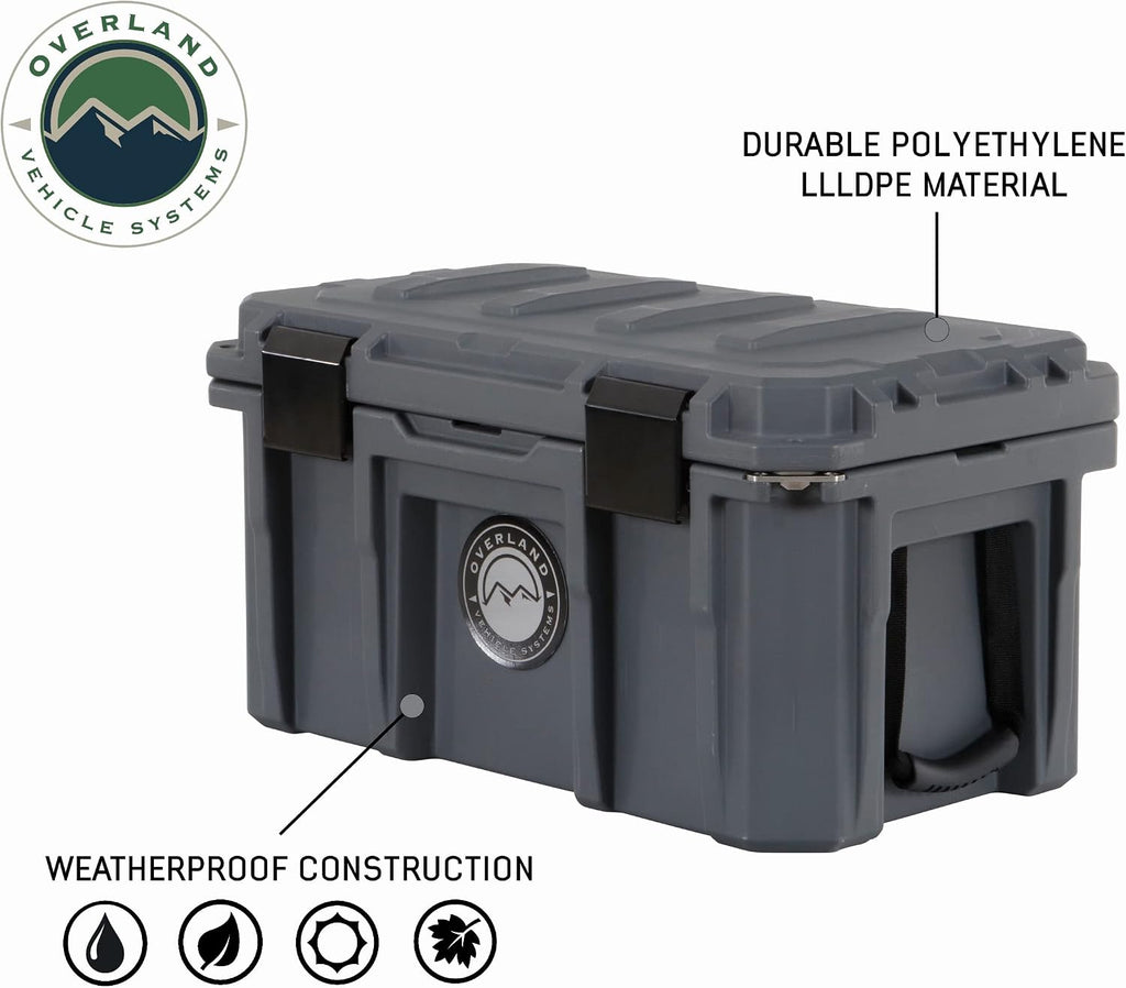 Overland Vehicle Systems 40100001 Dark Gray 53 QT Dry Box Storage with Drain, and Bottle Opener | Waterproof Seal | Heavy-Duty Latches and Nylon Handles | Keeps Gear Safe, Dry and Organized