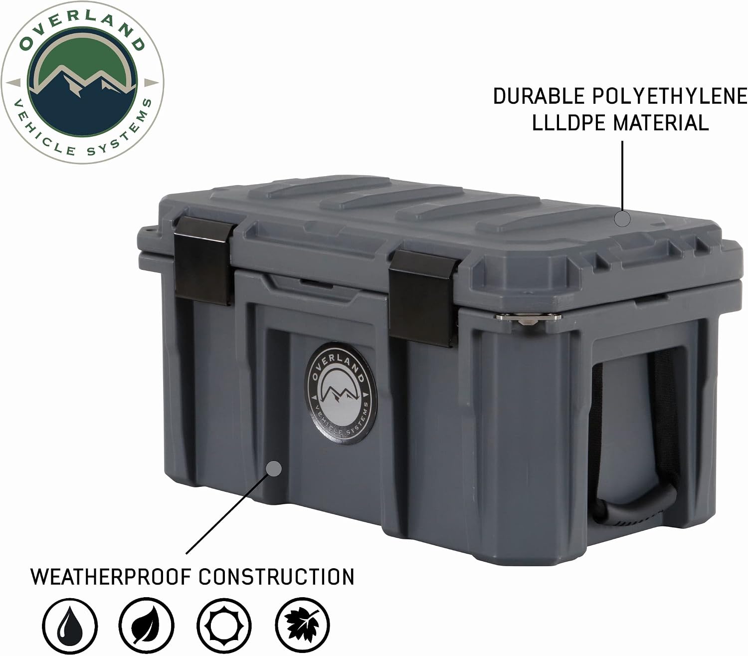 Overland Vehicle Systems 40100001 Dark Gray 53 QT Dry Box Storage with Drain, and Bottle Opener | Waterproof Seal | Heavy-Duty Latches and Nylon Handles | Keeps Gear Safe, Dry and Organized