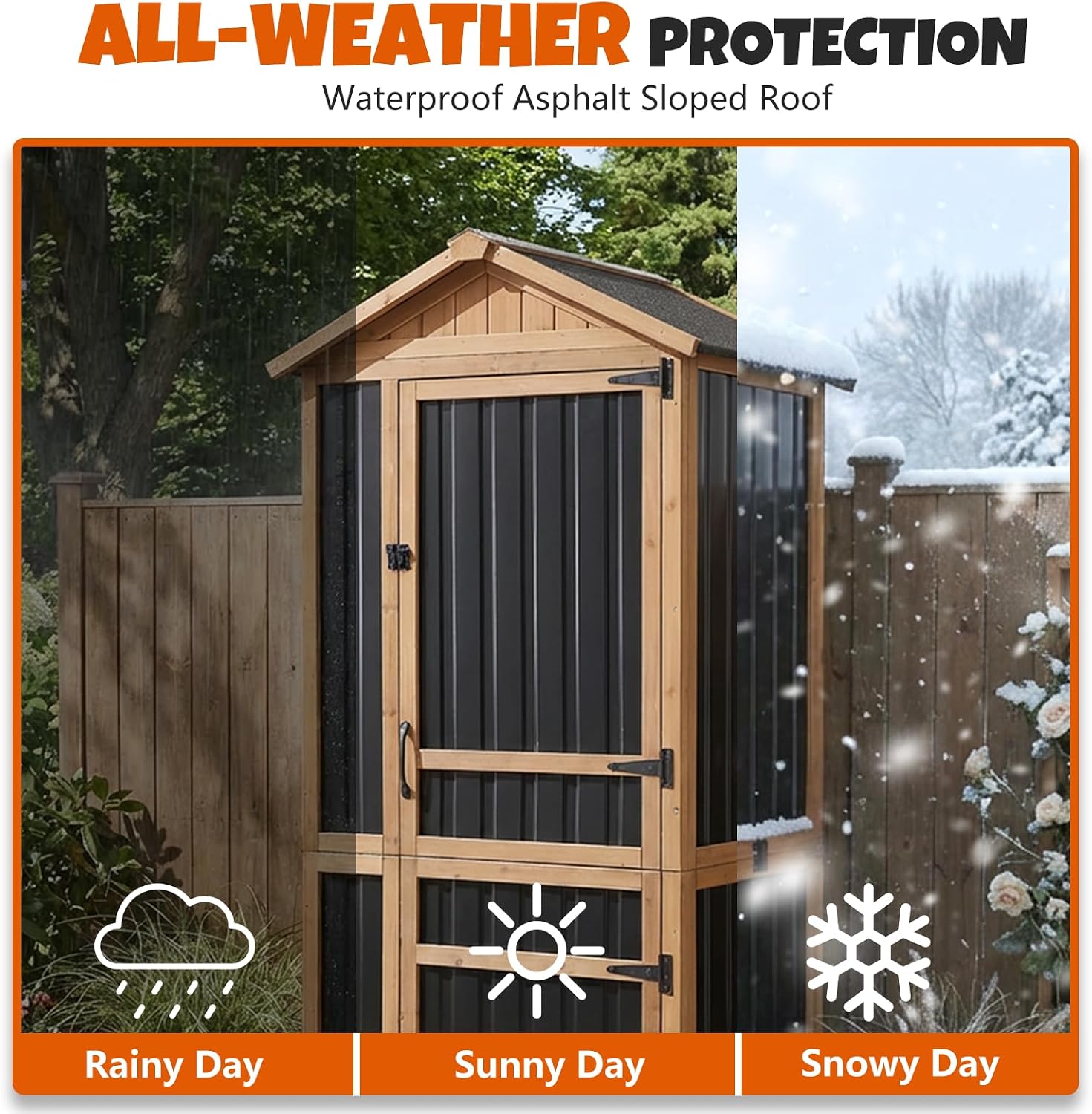 4-Tier Metal & Wood Outdoor Storage Cabinet with Reinforced Frame, Weatherproof Asphalt Roof, Adjustable Shelves, Lockable Doors for Patio, Garden, Garage Organization