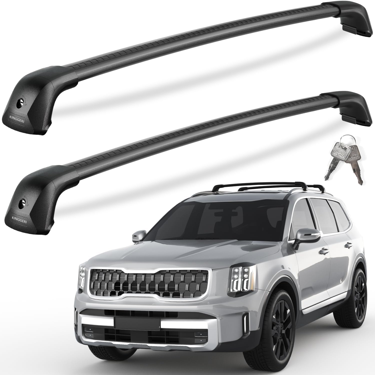 KINGGERI 330lb Lockable Roof Rack Cross Bars Compatible with Kia Telluride 2019-2026 EX S SX SX-Prestige, Heavy Duty Rooftop Aluminum Roof Rails Crossbars Cargo (Not for LX, X-Line or X-Pro)