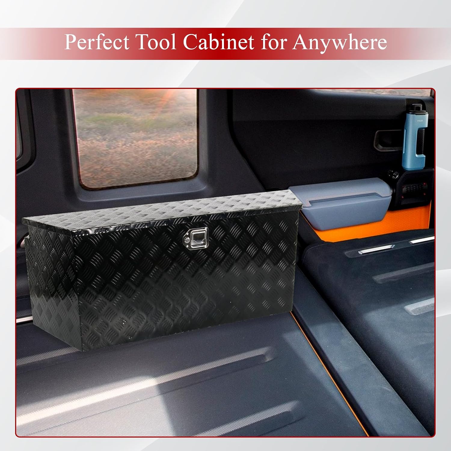 49''Inch Aluminum Trailer Tongue Tool Box Truck Bed Toolbox Truck Trailer Chest Box Underbody Storage Organizer Waterproof Square Storage Organizer w/Lock & Keys Black(‎49' Lx15 Wx18.5 H)