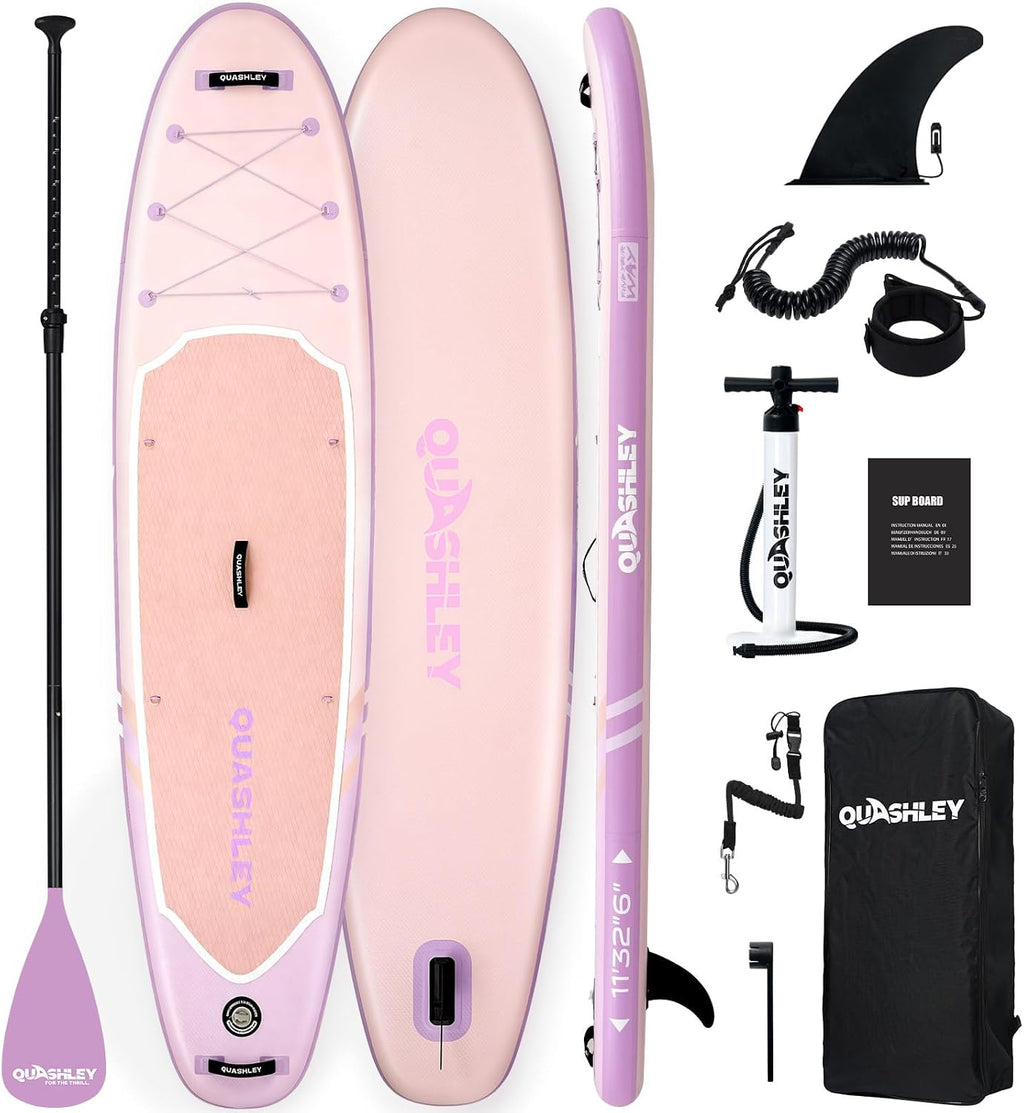 Quashley Inflatable Stand Up Paddle Board,Inflatable Paddleboards 32/34 Inch Wide,All Around SUP for Beginners with Lightweight Paddle,Hand Pump,Backpack,Leash,Durable & Portable iSUP Board