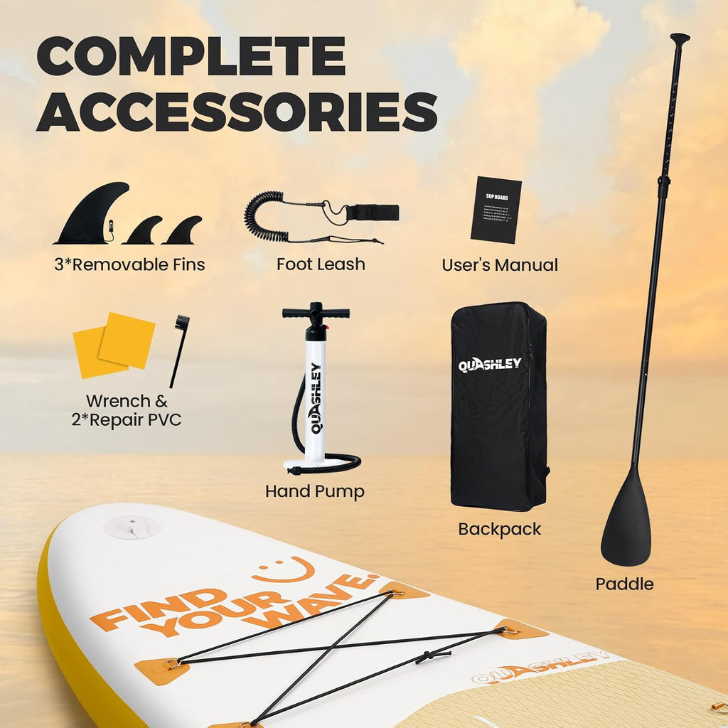 Quashley Inflatable Stand Up Paddle Board,Inflatable Paddleboards 32/34 Inch Wide,All Around SUP for Beginners with Lightweight Paddle,Hand Pump,Backpack,Leash,Durable & Portable iSUP Board
