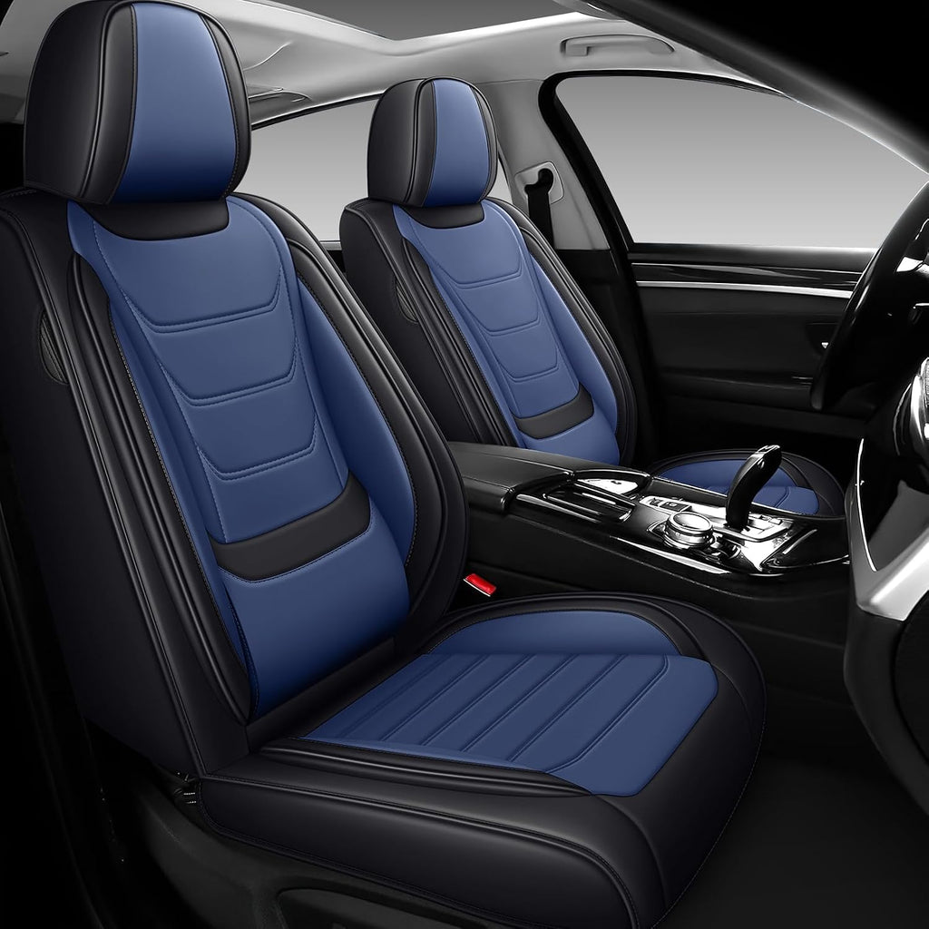 DHAEY Car Seat Covers for Kia NIRO 2017-2025, Family Seat Covers, Nappa Leather, Wear-Resistant, Anti-Slip, Waterproof, 2PCS Front, Black Blue