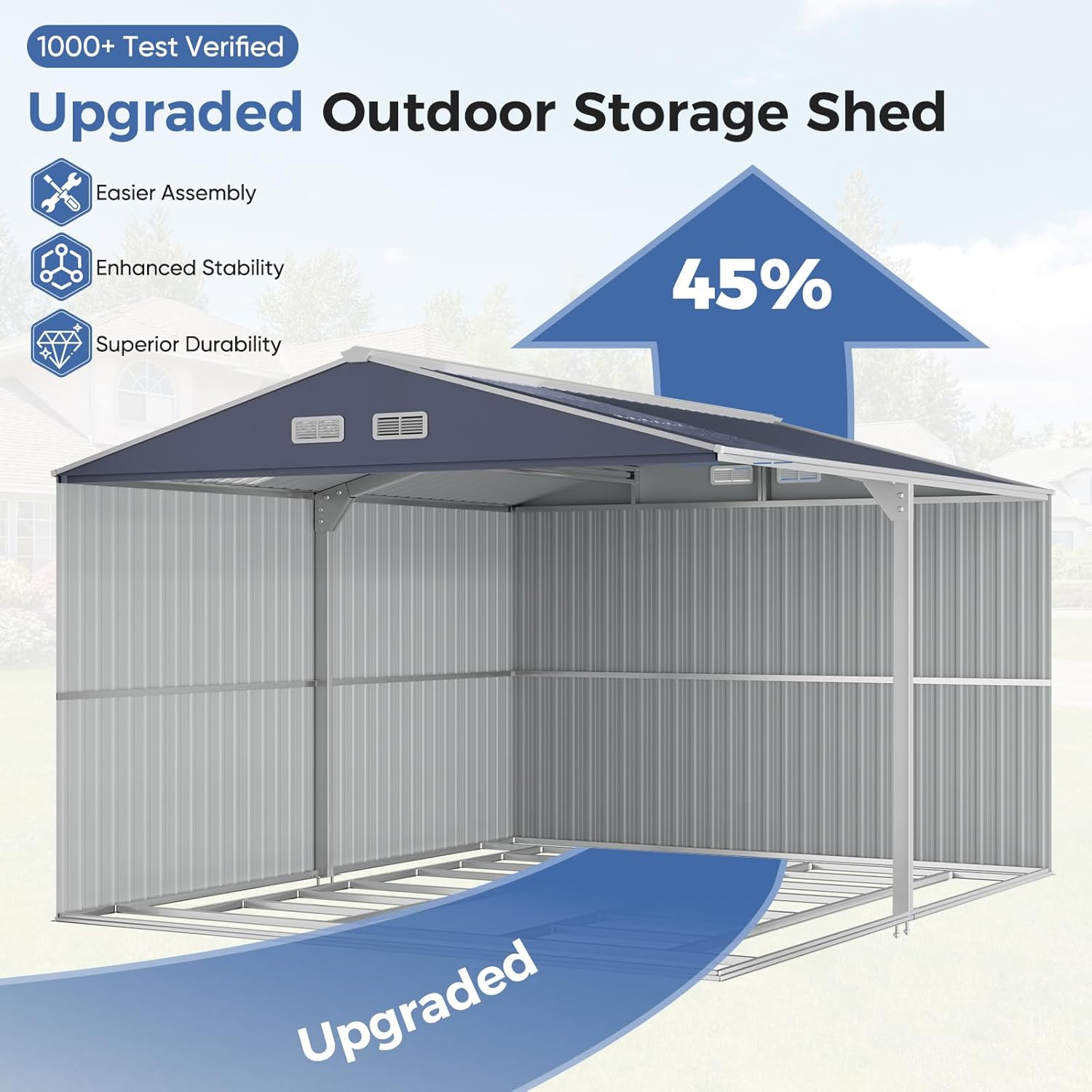 K Knowbody 10x12 FT Metal Shed with Floor Kit, 20-Gauge Reinforced Frame with Powder Coating, 50 PSF Snow Load & 120 MPH Wind Rated, Large Outdoor Storage Building with Skylight for Garden & Bike