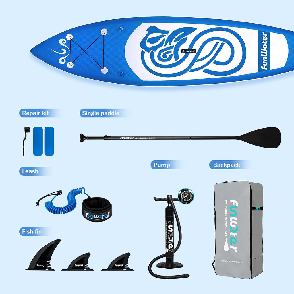 FunWater 8'/10'/10'6'/11'6' Inflatable Stand Up Paddle Board with Premium SUP Paddleboard Accessories, Wide Stable Anti-Slip EVA Deck,Paddle Boards for Adults & Youth of All Skill Levels