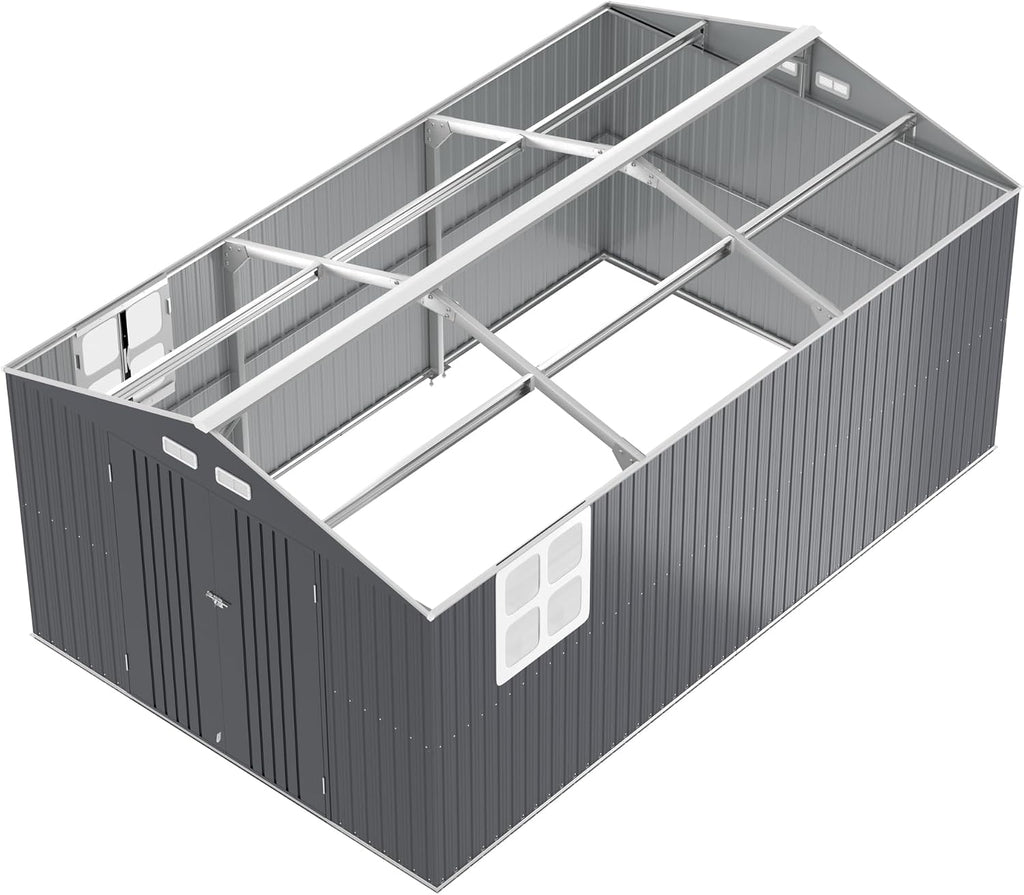 K Knowbody 10x16 FT Heavy Duty Metal Shed, 20-Gauge Reinforced Frame with Powder Coating, 50 PSF Snow Load & 120 MPH Wind Rated, Large Outdoor Storage Building with Skylight for Garden & Bike