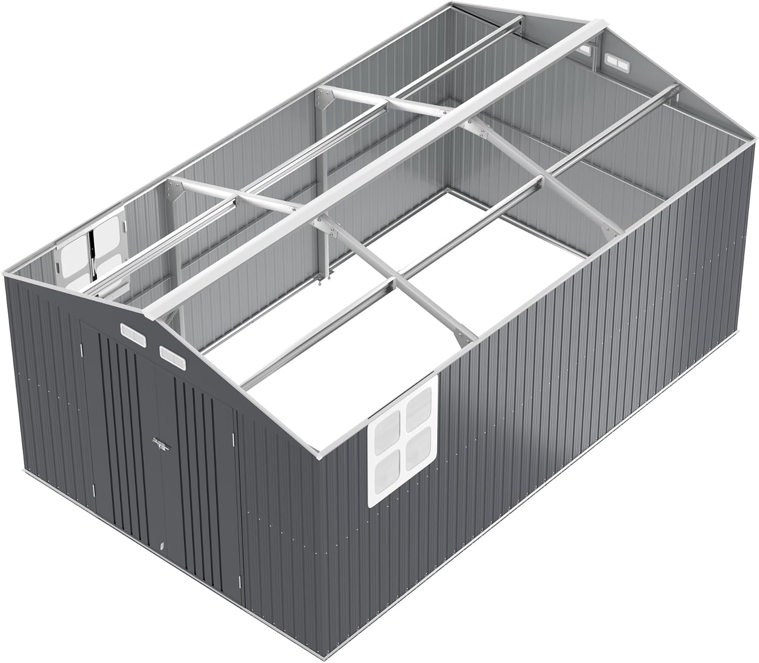 K Knowbody 10x16 FT Heavy Duty Metal Shed, 20-Gauge Reinforced Frame with Powder Coating, 50 PSF Snow Load & 120 MPH Wind Rated, Large Outdoor Storage Building with Skylight for Garden & Bike