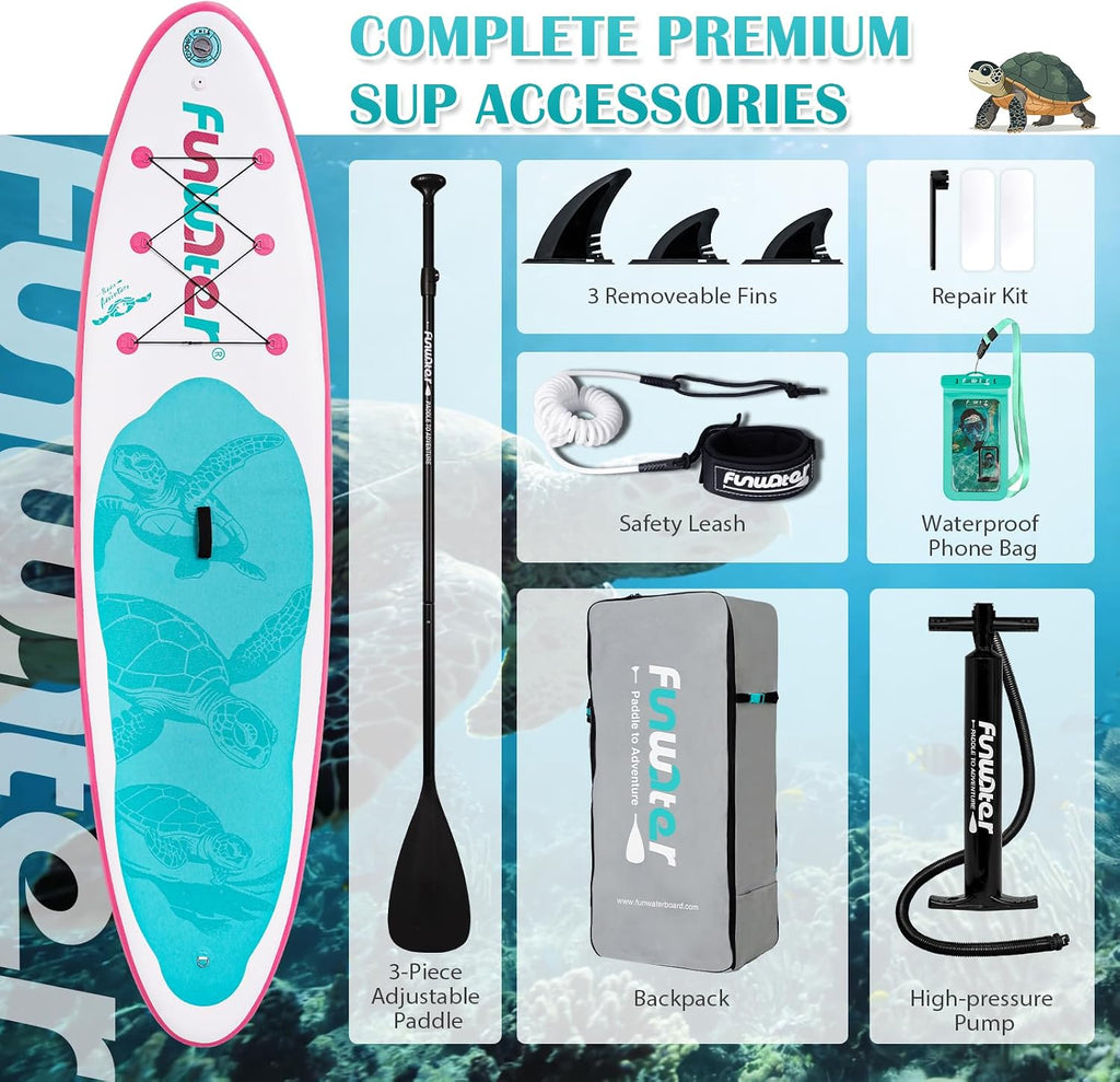 FunWater Inflatable Stand Up Paddle Board 10'6'/11'/11'6' Paddle Board for Adults & Youth, Paddleboards Inflatable with Premium SUP Accessories, Wide Stable, Non-Slip Comfort Deck