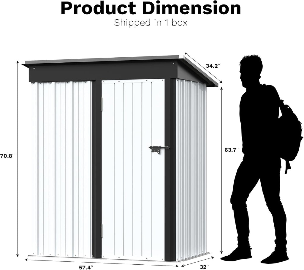 Greesum 5x3FT Outdoor Storage Shed, Utility Tool Shed Metal Storage Garden Shed with Door & Lock for Patio Storage, White