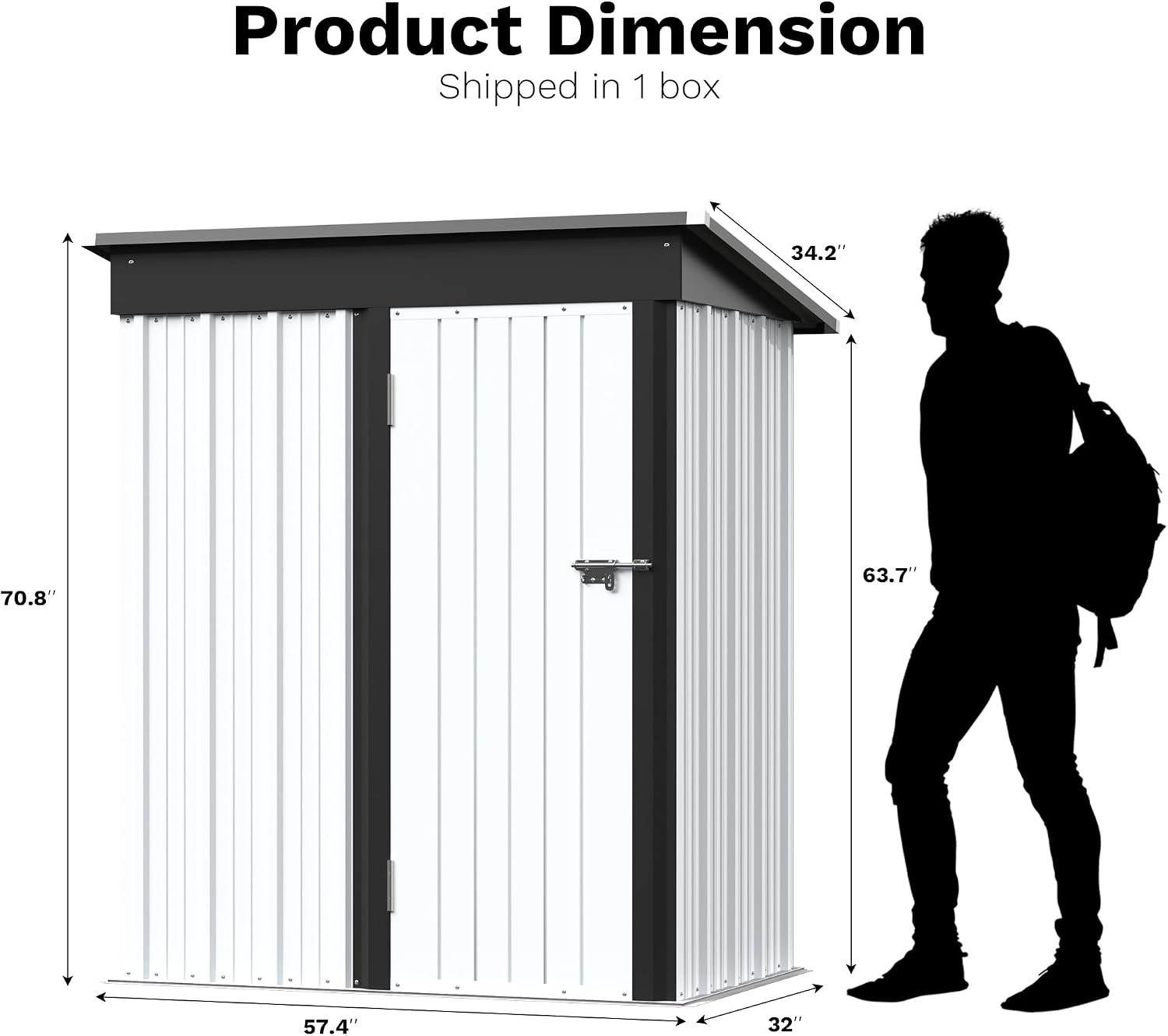 Greesum 5x3FT Outdoor Storage Shed, Utility Tool Shed Metal Storage Garden Shed with Door & Lock for Patio Storage, White