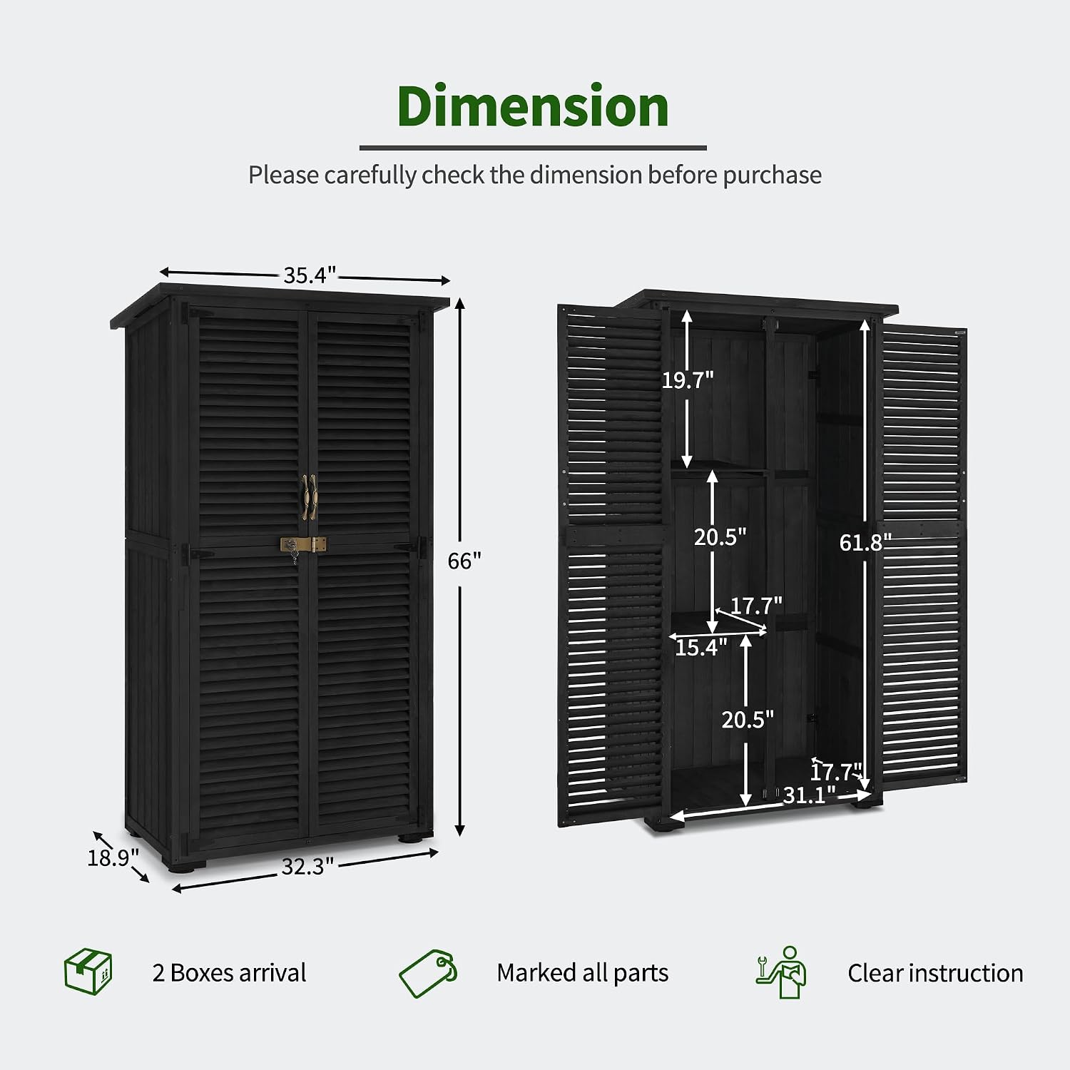 MCombo Outdoor Storage Cabinet, Wooden Storage Shed with Latch, Outside Garden Tool Shed with 2 Doors for Patio Yard Lawn, 0808 (Black, Medium)