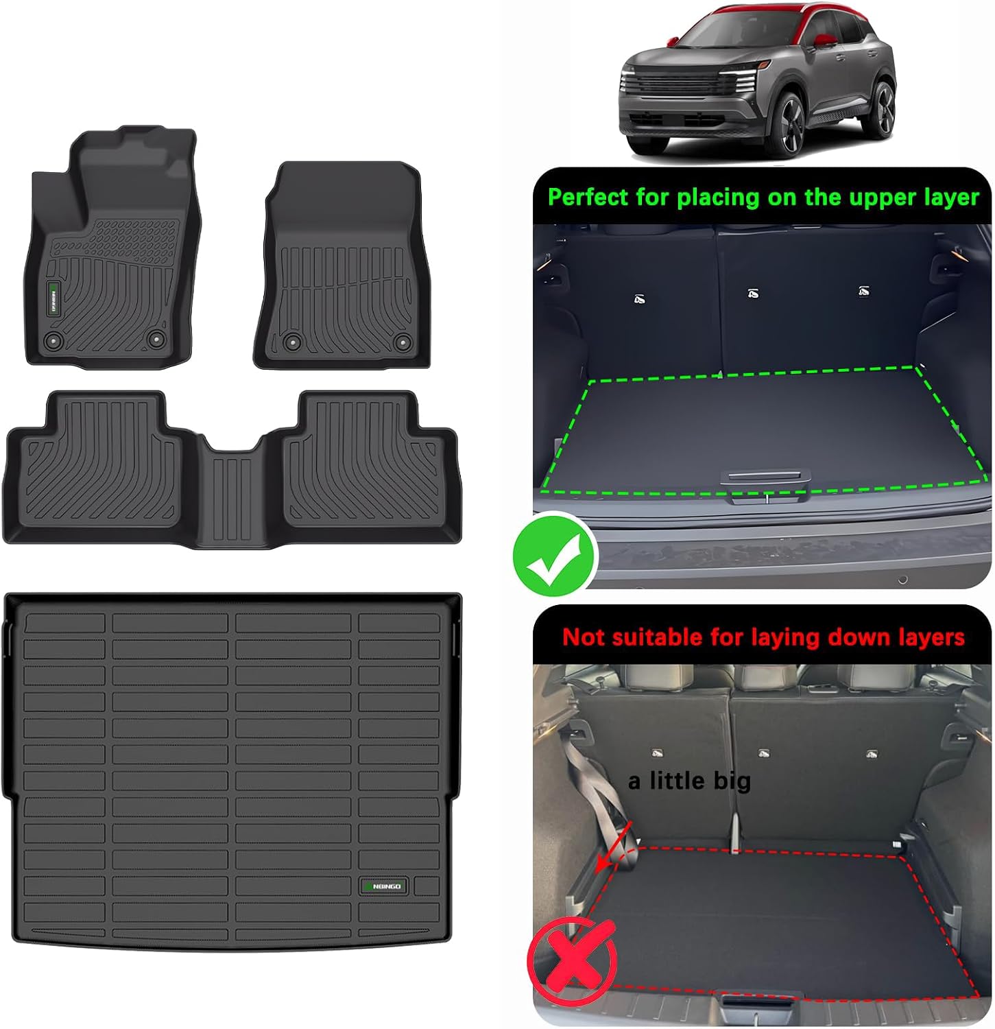 ANBINGO® Floor Mats & Cargo Liner for Nissan Kicks 2025 2026 SR/SV (Only fit Upper Cargo Deck),Car Mats for Kicks Floor Mats All Weather Protection TPE Full Set