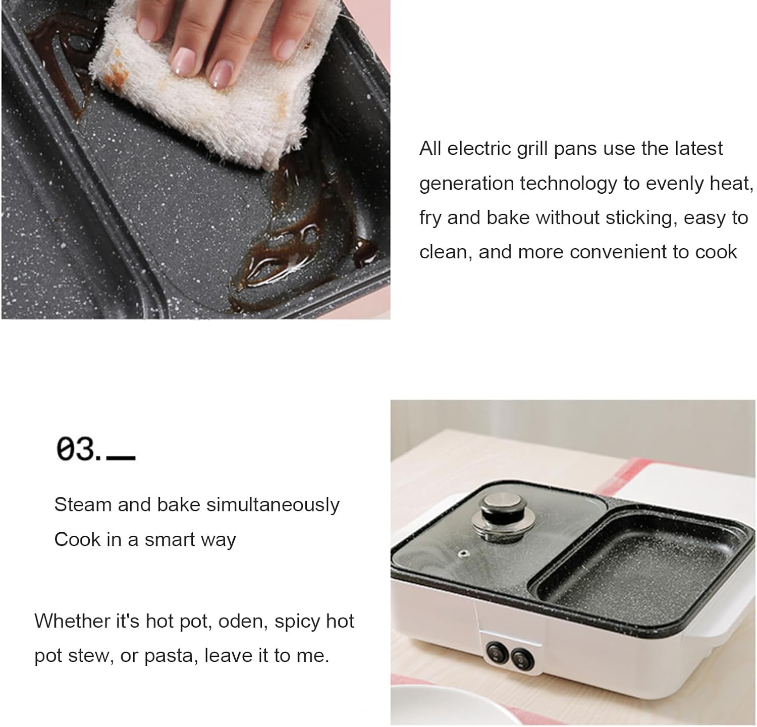 Hot Pot Electric with Grill, 2 in 1 Indoor Non-Stick for Steaks, Shabu Shabu, Noodles, Simmer and Fry, Korean BBQ Grill, Independent Dual Temperature Control,C