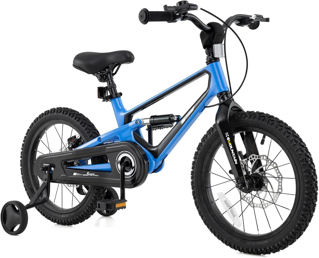 BABY JOY Kids Bike, 16' Magnesium Sporty Bicycle with Dual Disc Brakes, Removable Training Wheels, Body Suspension, Adjustable Handlebar & Saddle, Girls Boys Bike