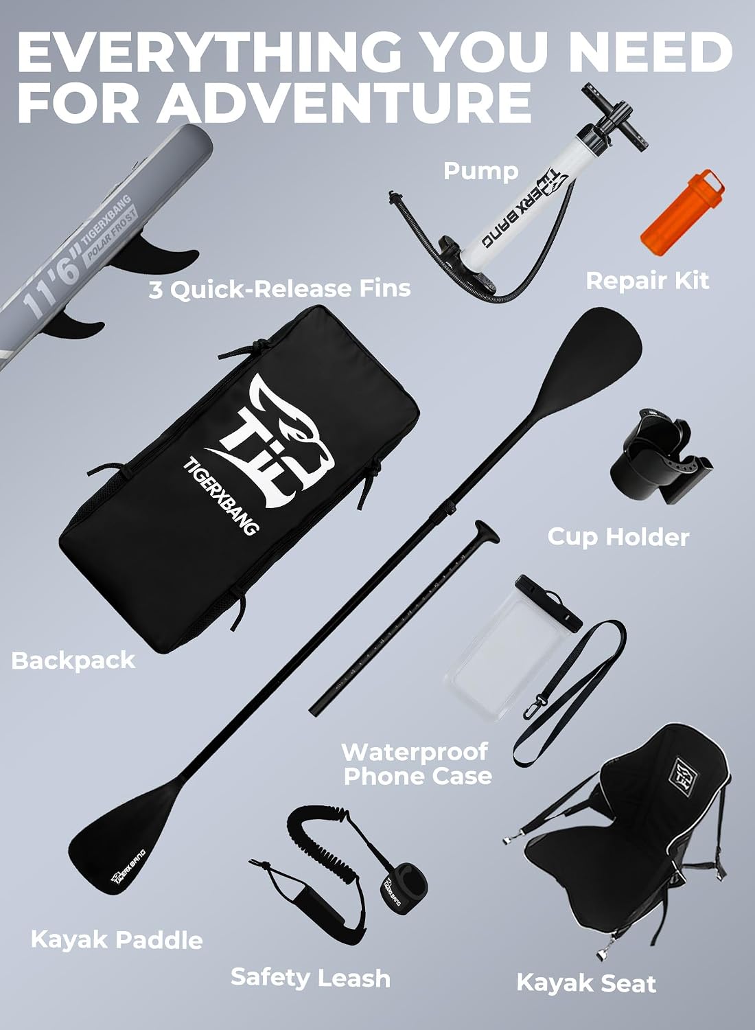TIGERXBANG 11'6'/11'/10' Inflatable Paddle Board with Complete Accessories, Versatile Premium Paddle Boards for Adults/Youth, Stand Up Paddle Board Polar/Wave/Sunny Wave Collection