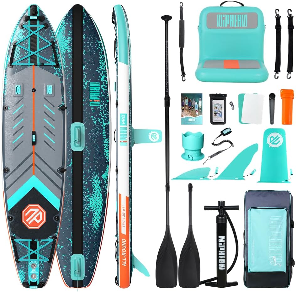 Niphean PRO (Extra Large) Inflatable Paddle Board with Seat, 11'6'/12'6' Stand Up Paddle Board with Pressure Gauge, StabilTrac Fin, Upgraded All-Round/Touring SUP for Adult Adventures, 2+1 Person