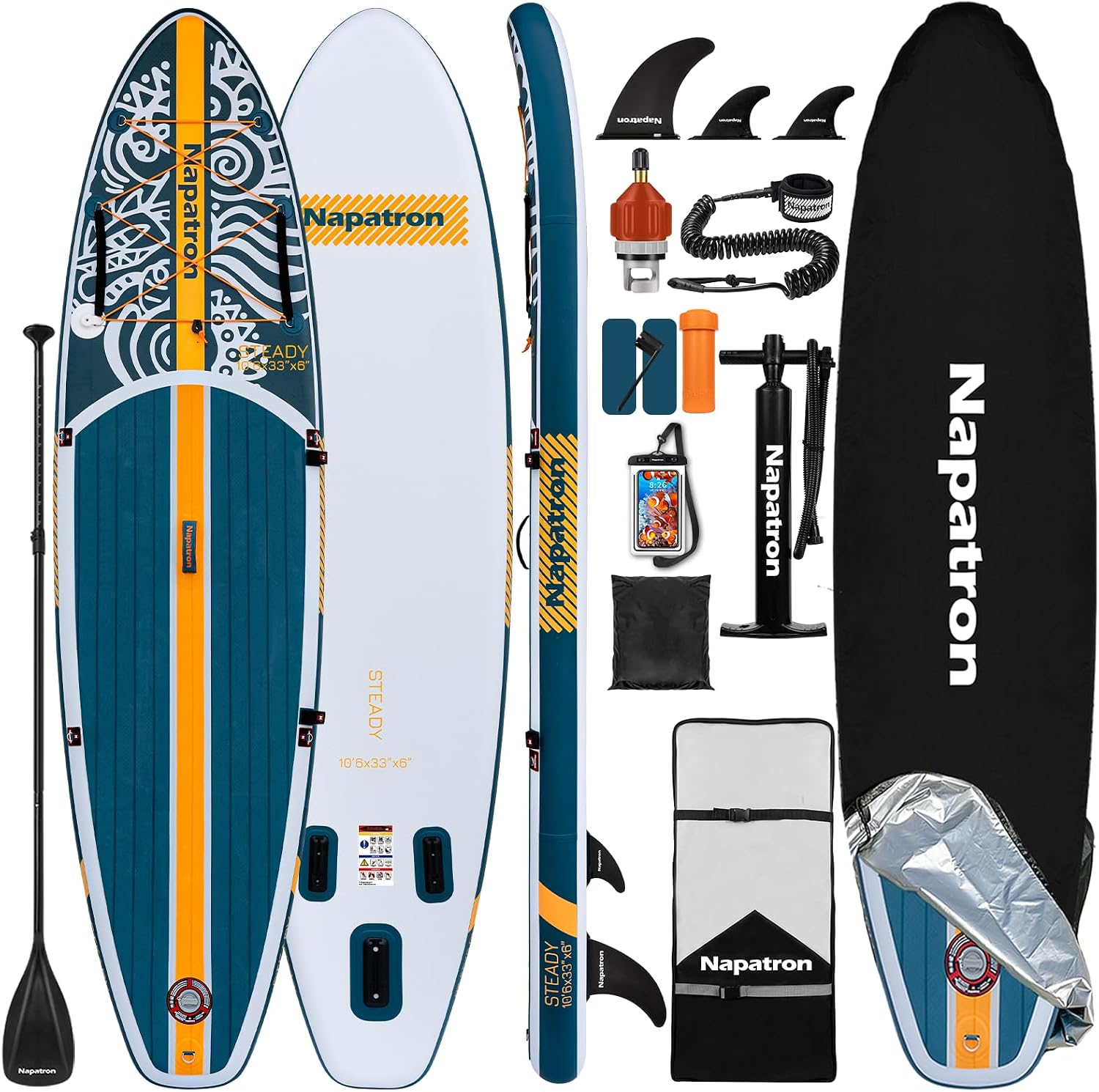 Napatron Inflatable Paddle Board, 10'6' Ultra Lightweight SUP with Adjustable Paddle, Anti-Slip Deck,Coiled Leash & Carry Bag,Stable All-Around Stand Up Paddle Board for Adults