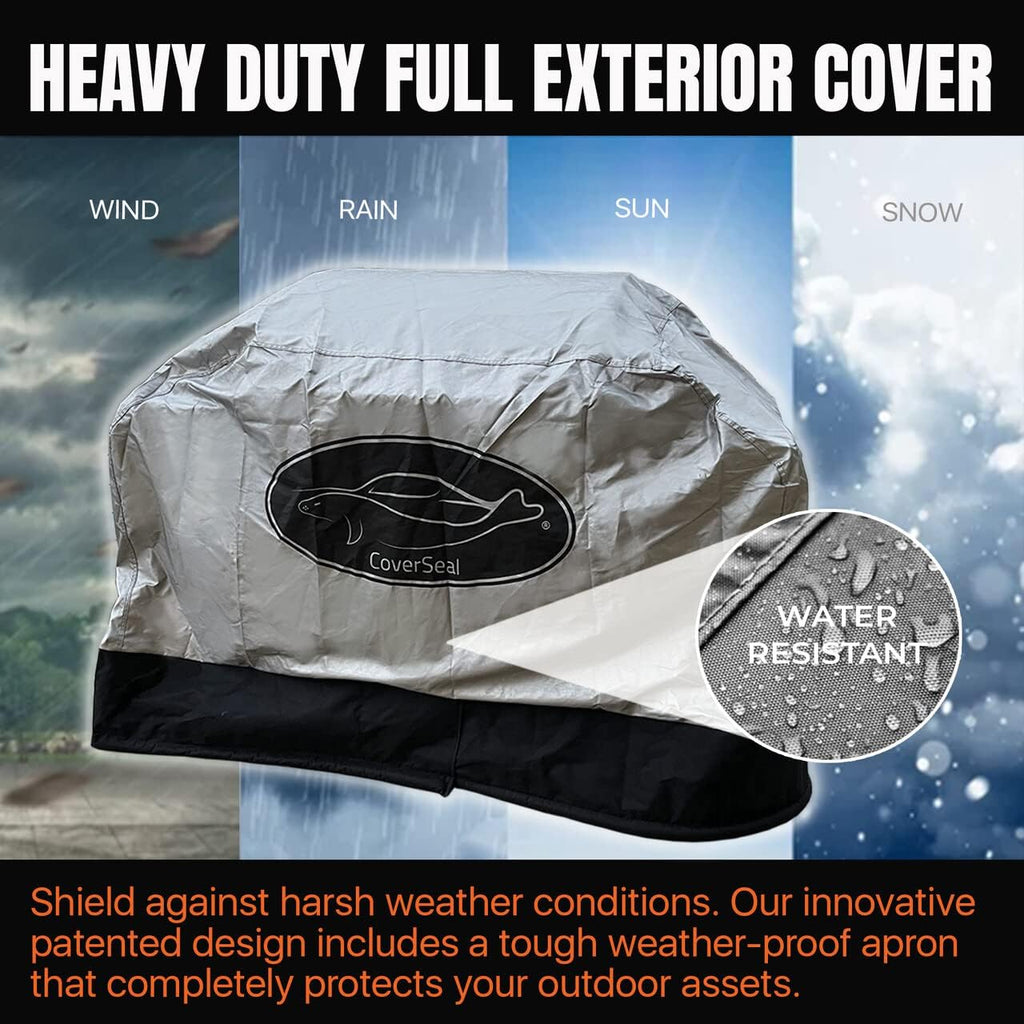 Large BBQ Grill Cover - Weather Resistant Outdoor Barbecue Apron for 4-5 Burner Grill with Side Trays - Compact Seal from Ground Up - Silver - 60 Inches L x 28in W x 48in H'