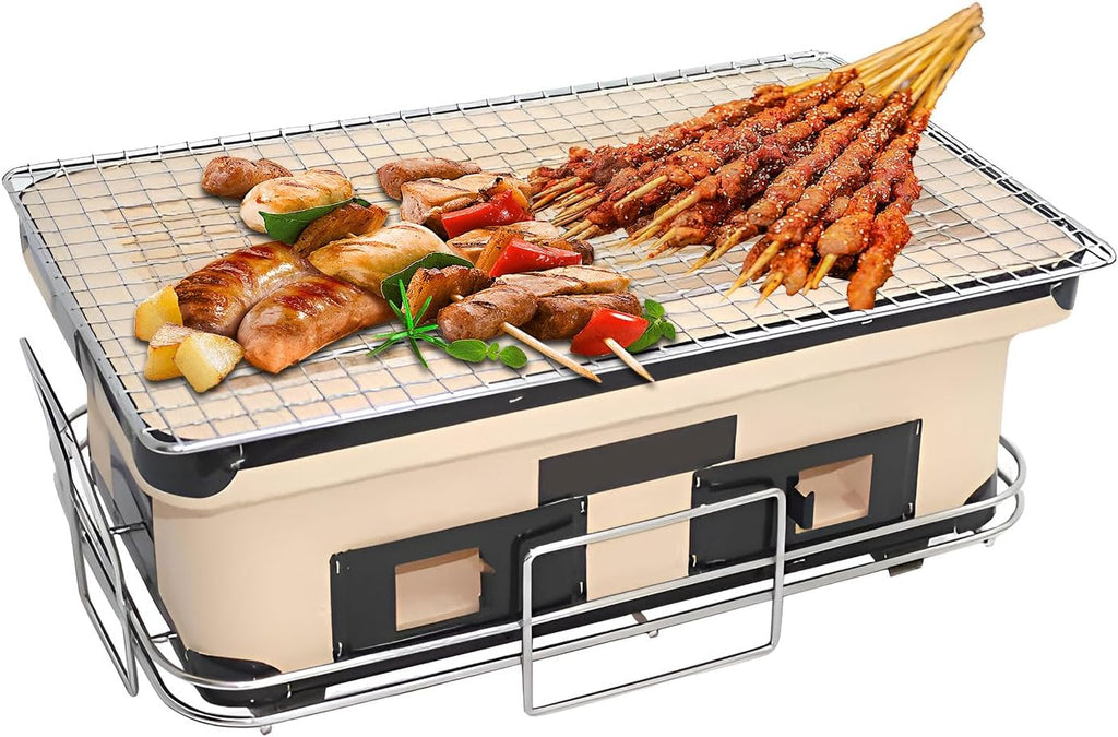 AIZYR Portable BBQ Grill Japanese Barbecue Grill Handmade Using Clay, Tabletop BBQ Charcoals Stove Yakitori Grill for Outdoor Picnic Camping Backyard
